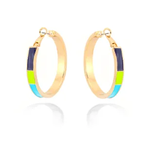 GOLD MULTI TURQUOISE GREEN AND BLUE HOOP EARRINGS  #FW1202968 (HC7)
