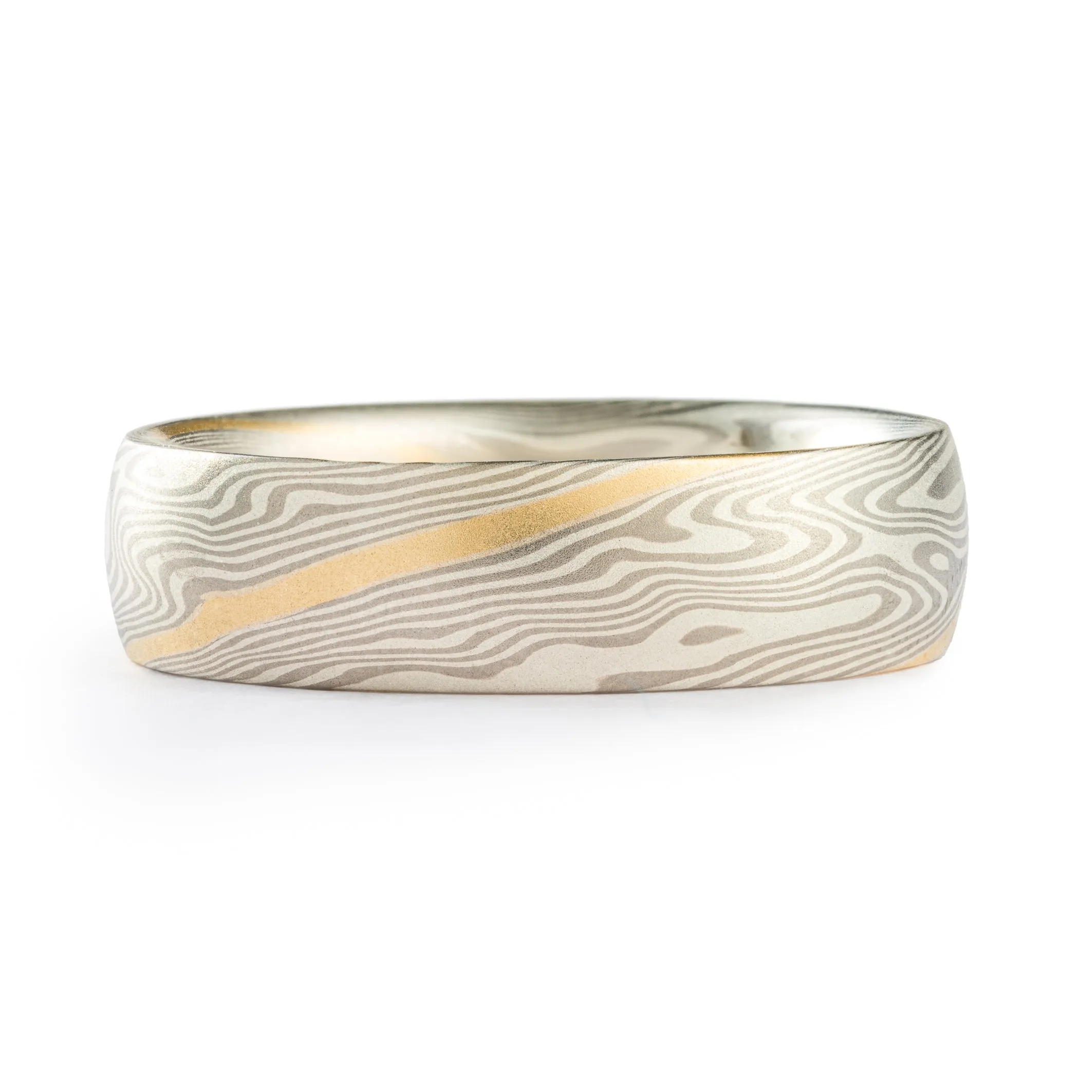 Gold Stratum Mokume Gane Rings or Wedding Band Set in Twist Pattern and Ash Palette