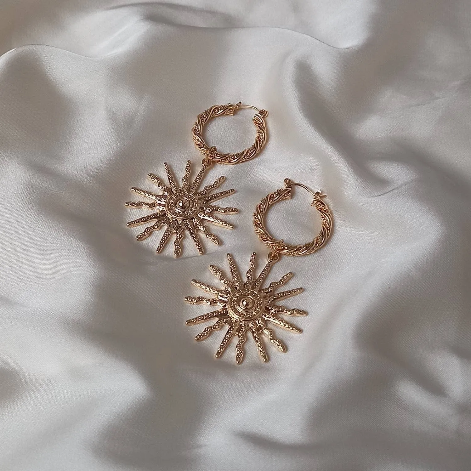 Gold Sun Hoop Earrings - Hoop Earrings,Gold Sun Earrings,Twist Hoops,Large Hoop Earrings,Gold Earrings In The UK,Gold Jewellery In The UK
