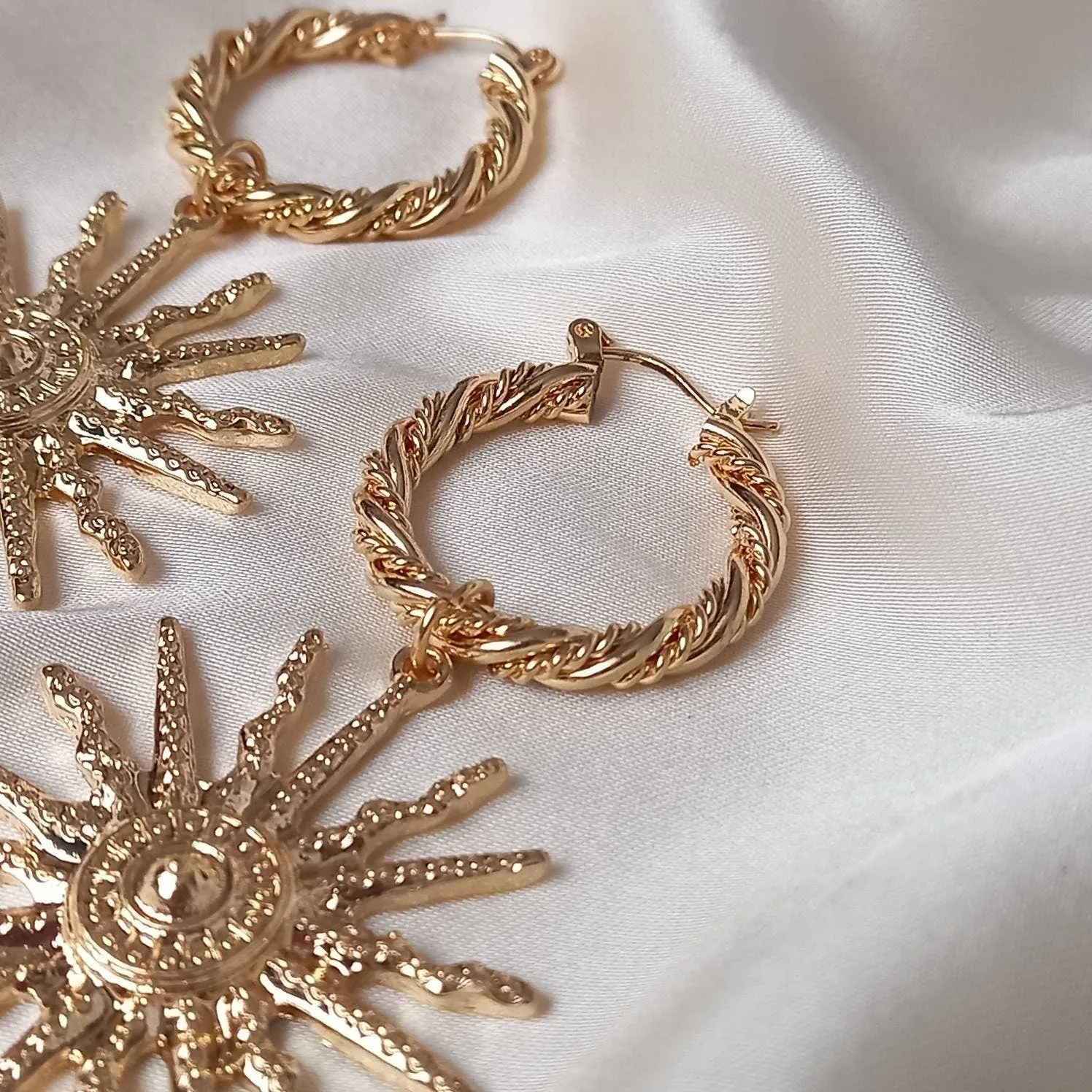 Gold Sun Hoop Earrings - Hoop Earrings,Gold Sun Earrings,Twist Hoops,Large Hoop Earrings,Gold Earrings In The UK,Gold Jewellery In The UK