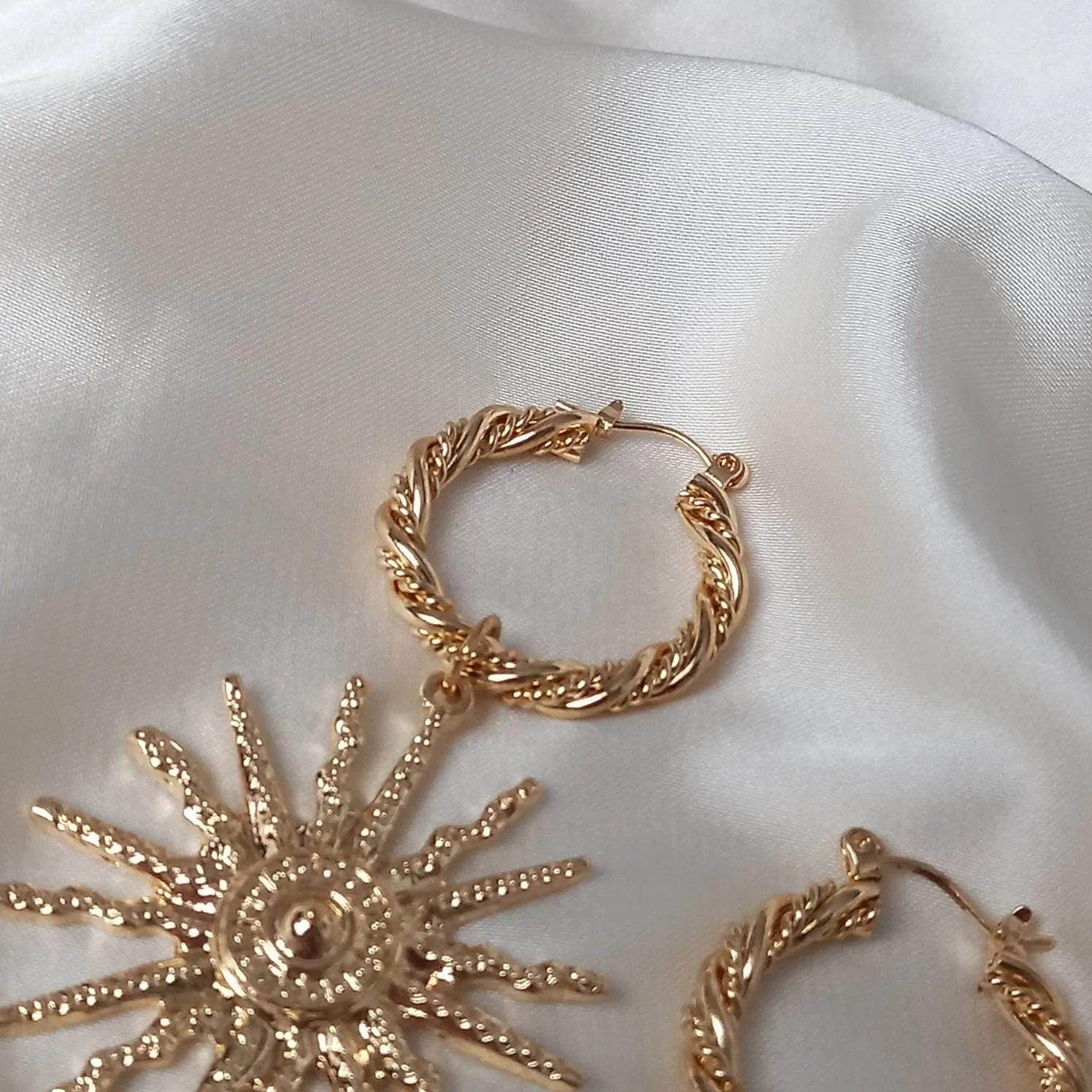 Gold Sun Hoop Earrings - Hoop Earrings,Gold Sun Earrings,Twist Hoops,Large Hoop Earrings,Gold Earrings In The UK,Gold Jewellery In The UK