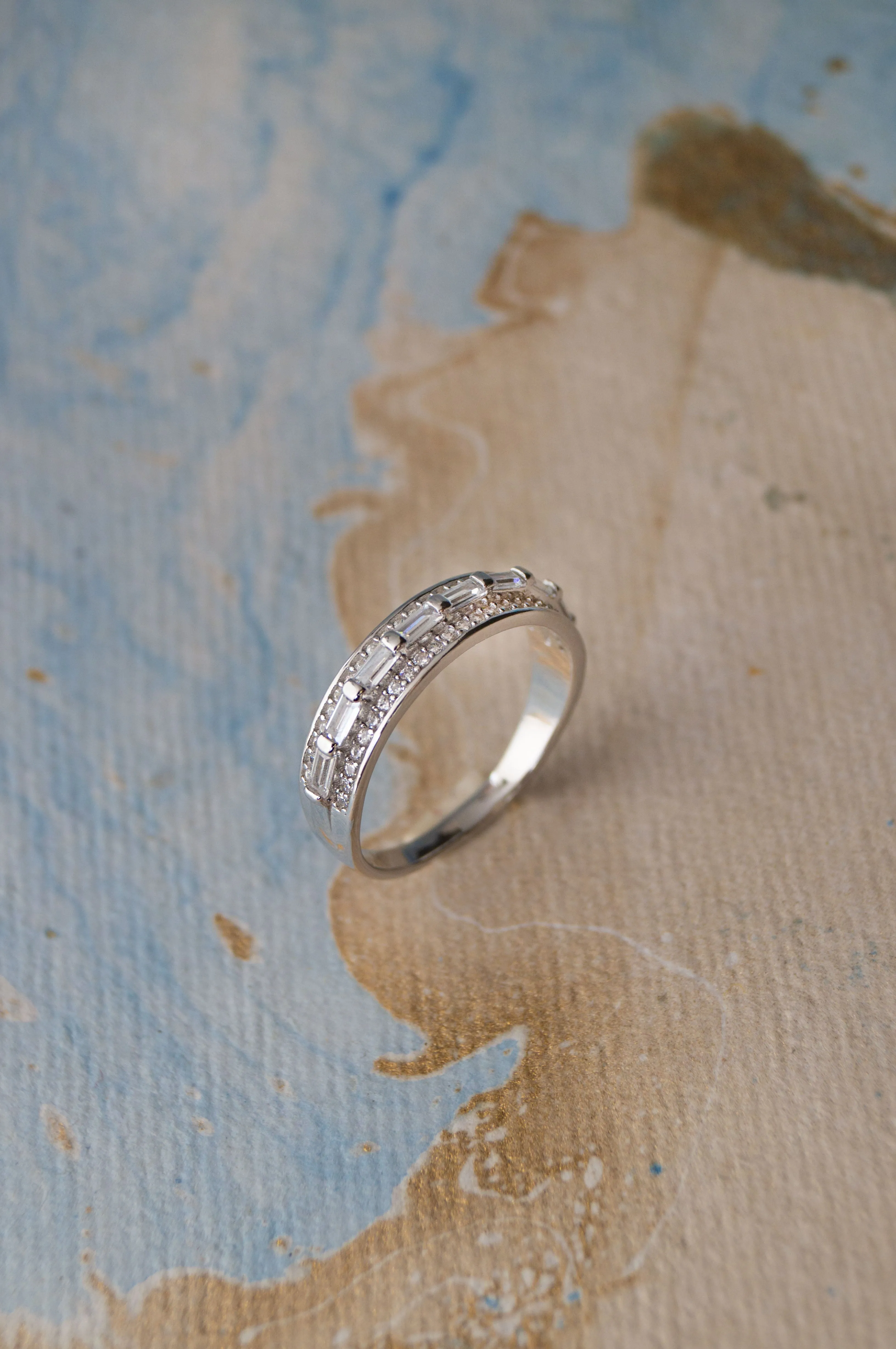 Gorgeous Linear Rose Gold Plated Sterling Silver Band Ring