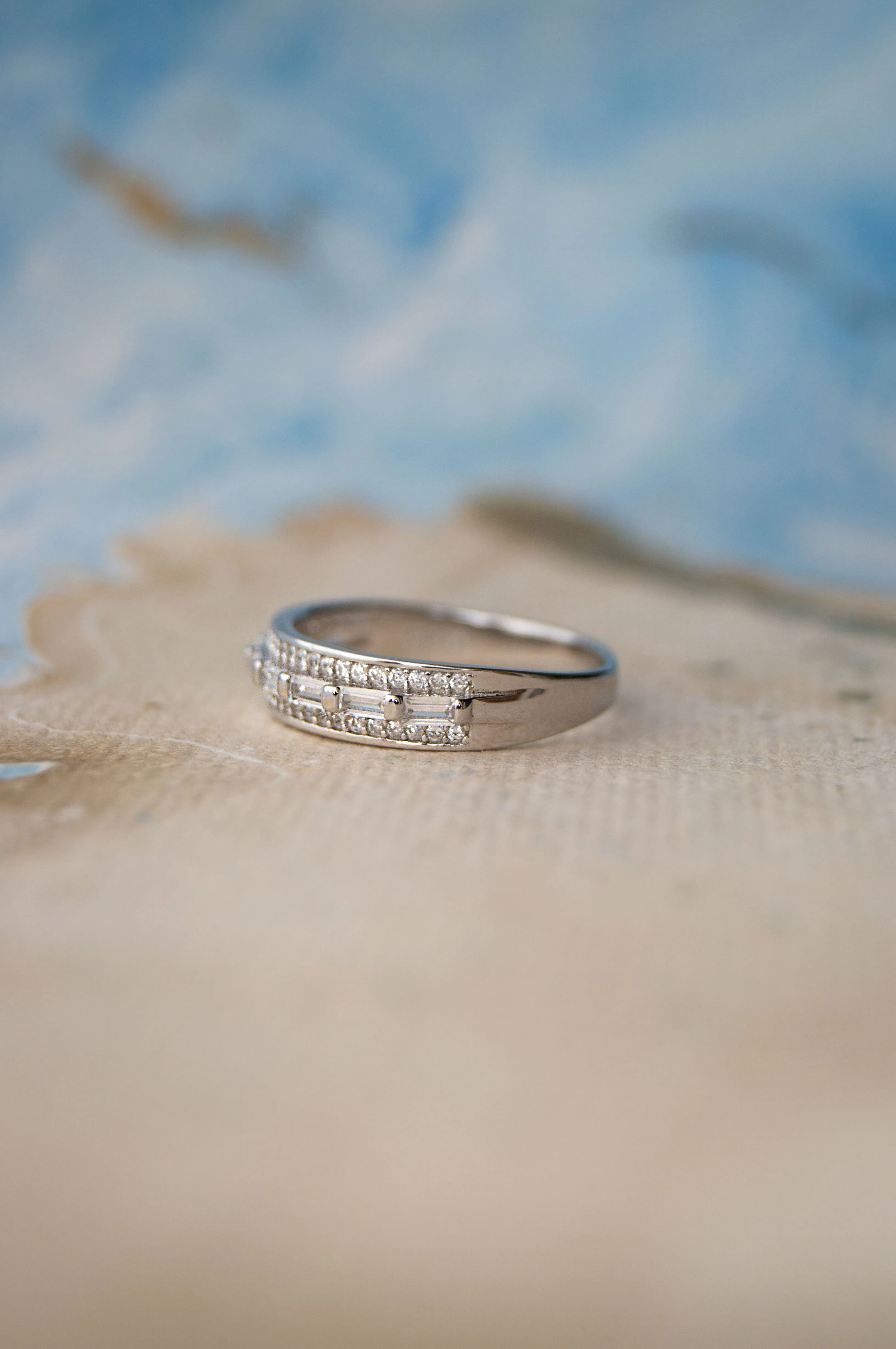 Gorgeous Linear Rose Gold Plated Sterling Silver Band Ring