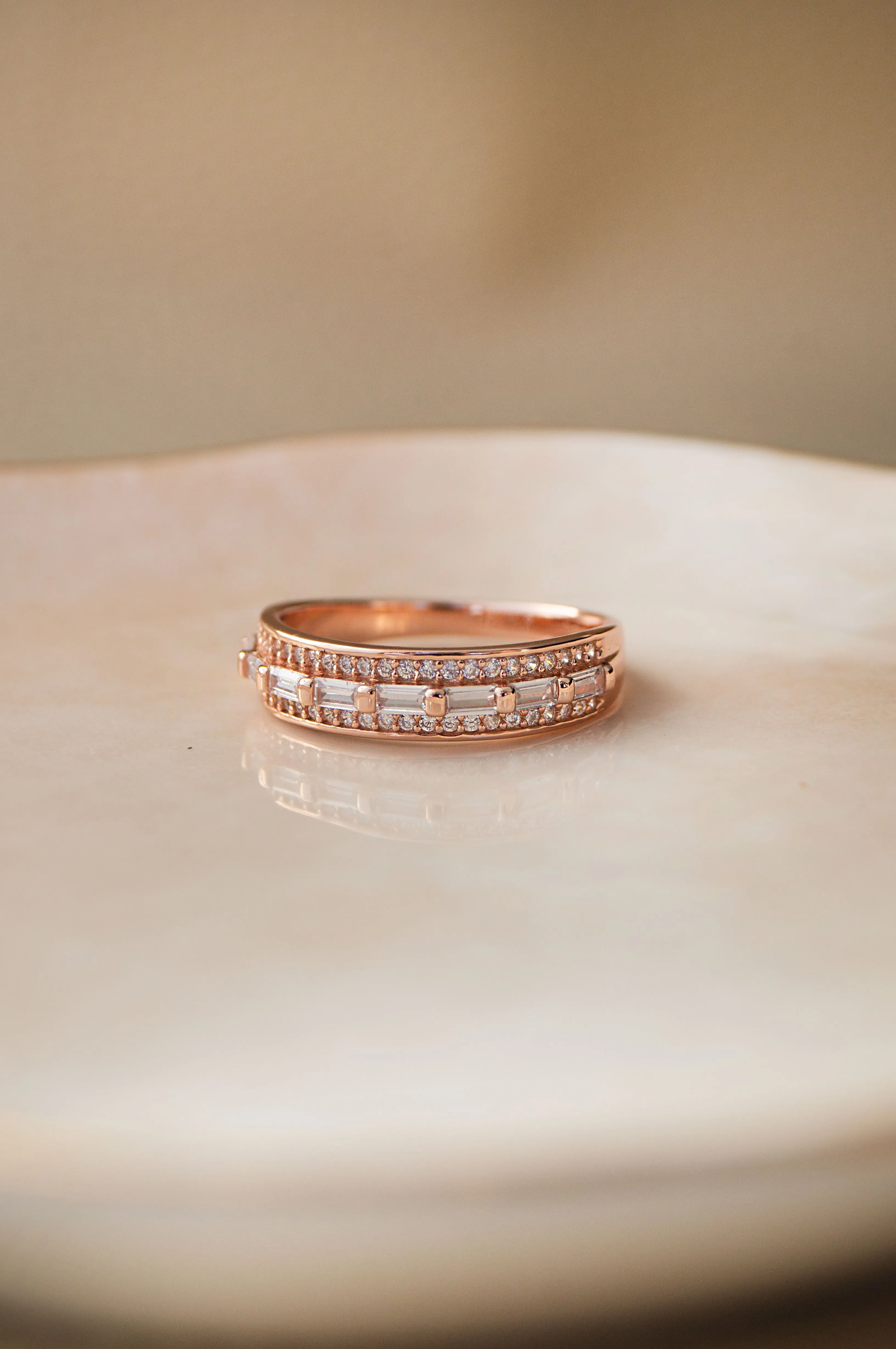 Gorgeous Linear Rose Gold Plated Sterling Silver Band Ring