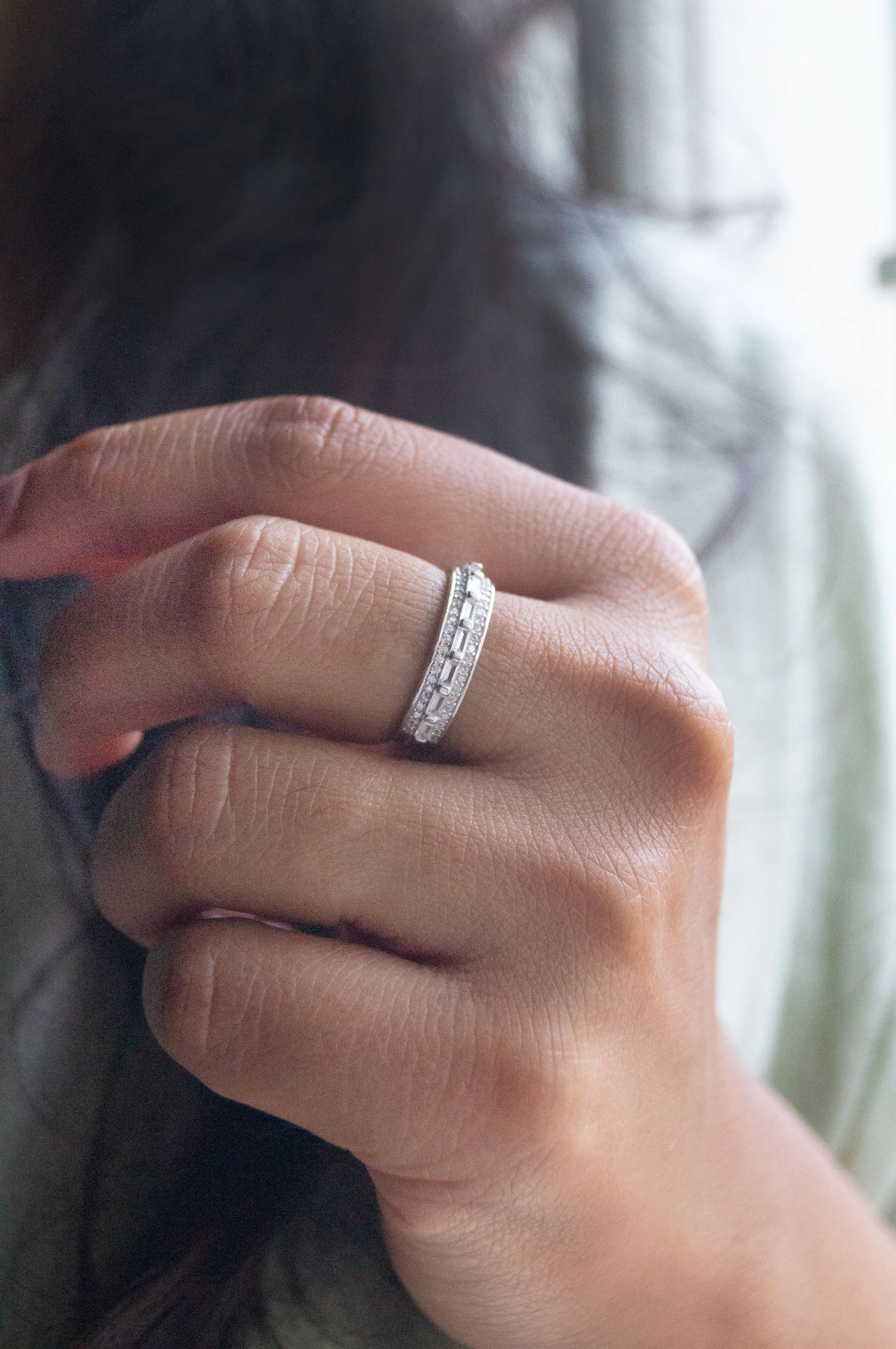 Gorgeous Linear Rose Gold Plated Sterling Silver Band Ring