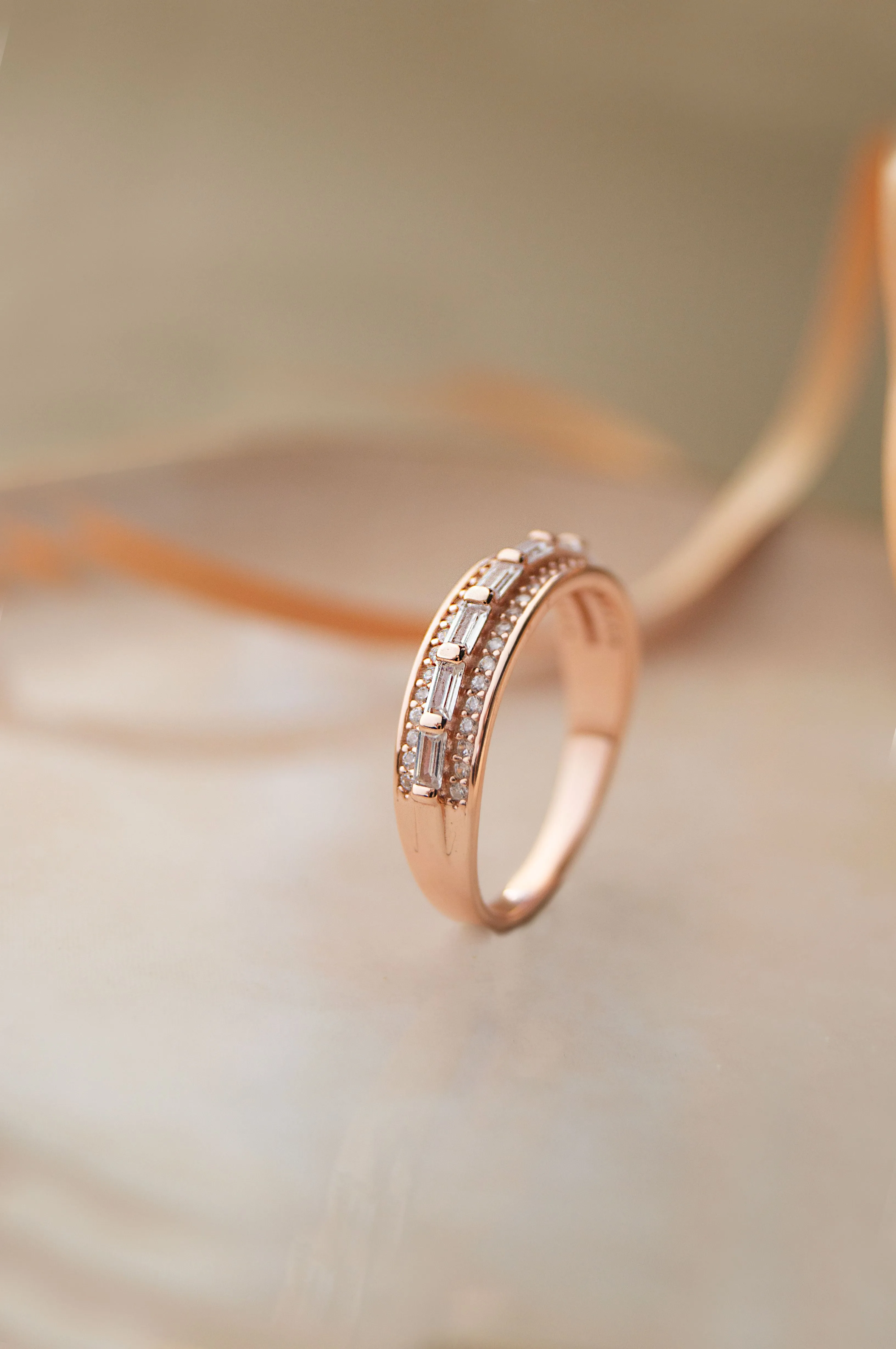 Gorgeous Linear Rose Gold Plated Sterling Silver Band Ring