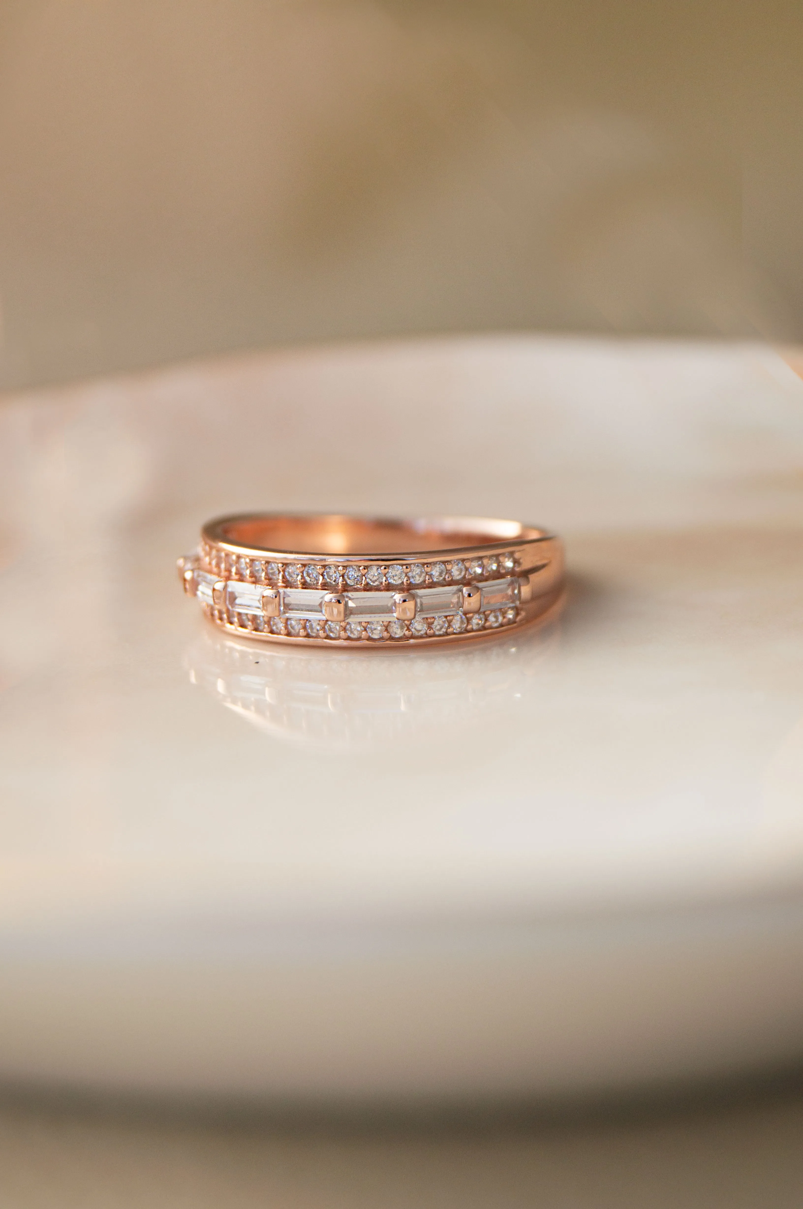 Gorgeous Linear Rose Gold Plated Sterling Silver Band Ring