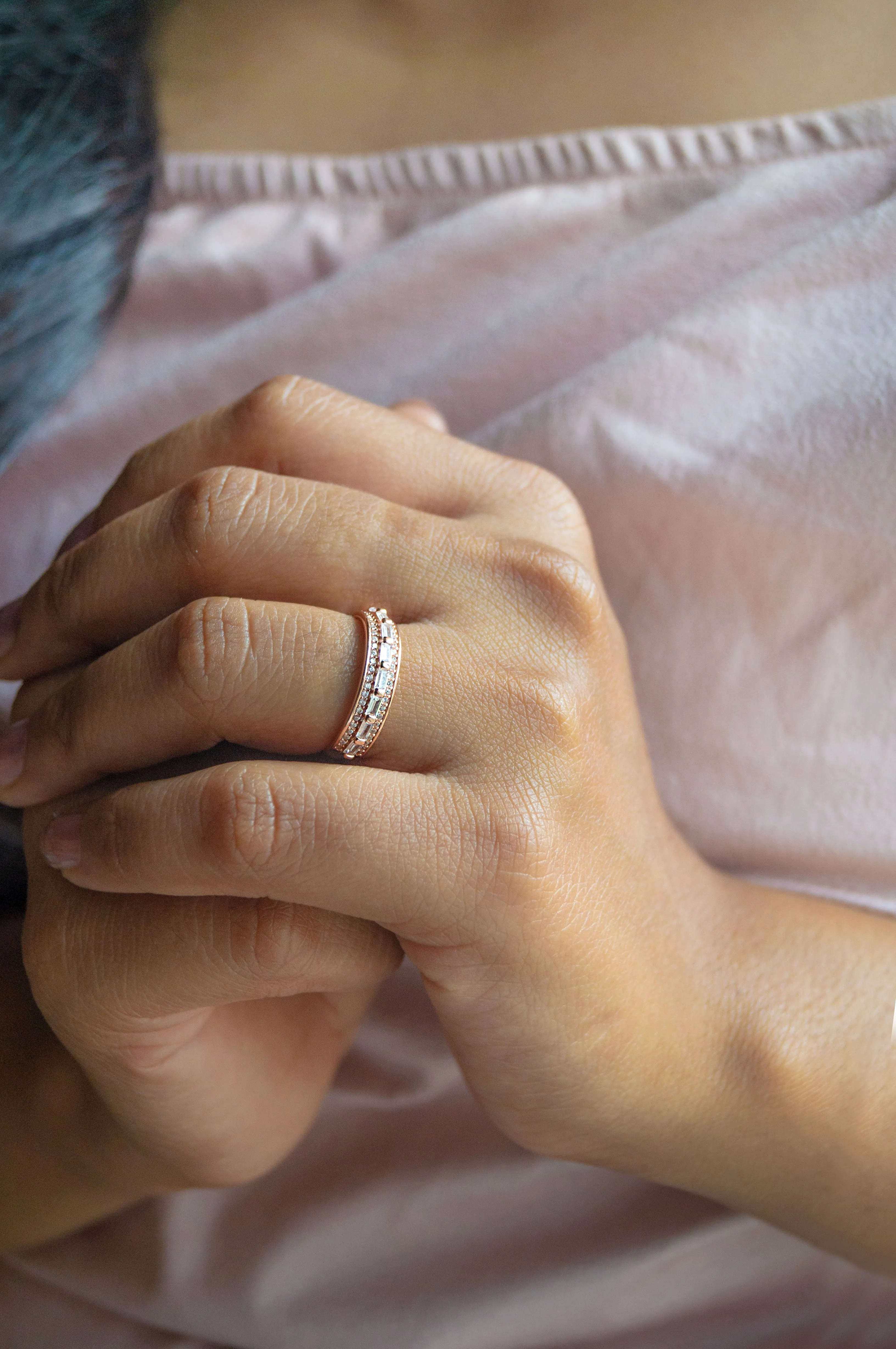 Gorgeous Linear Rose Gold Plated Sterling Silver Band Ring