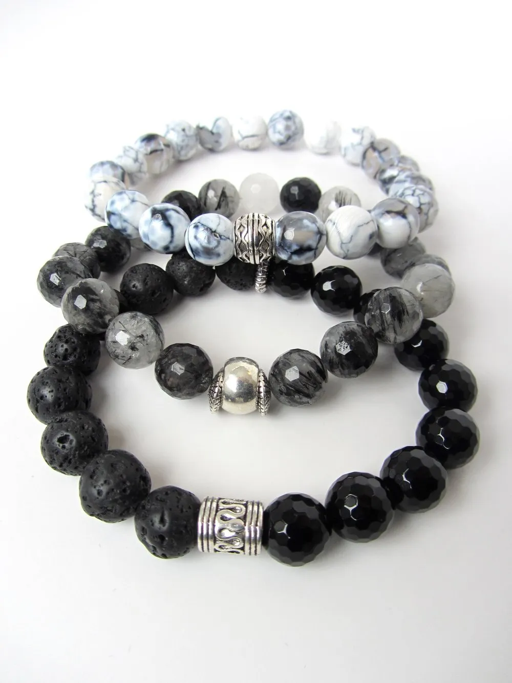Gray Crazy Lace Agate Mens Bracelet