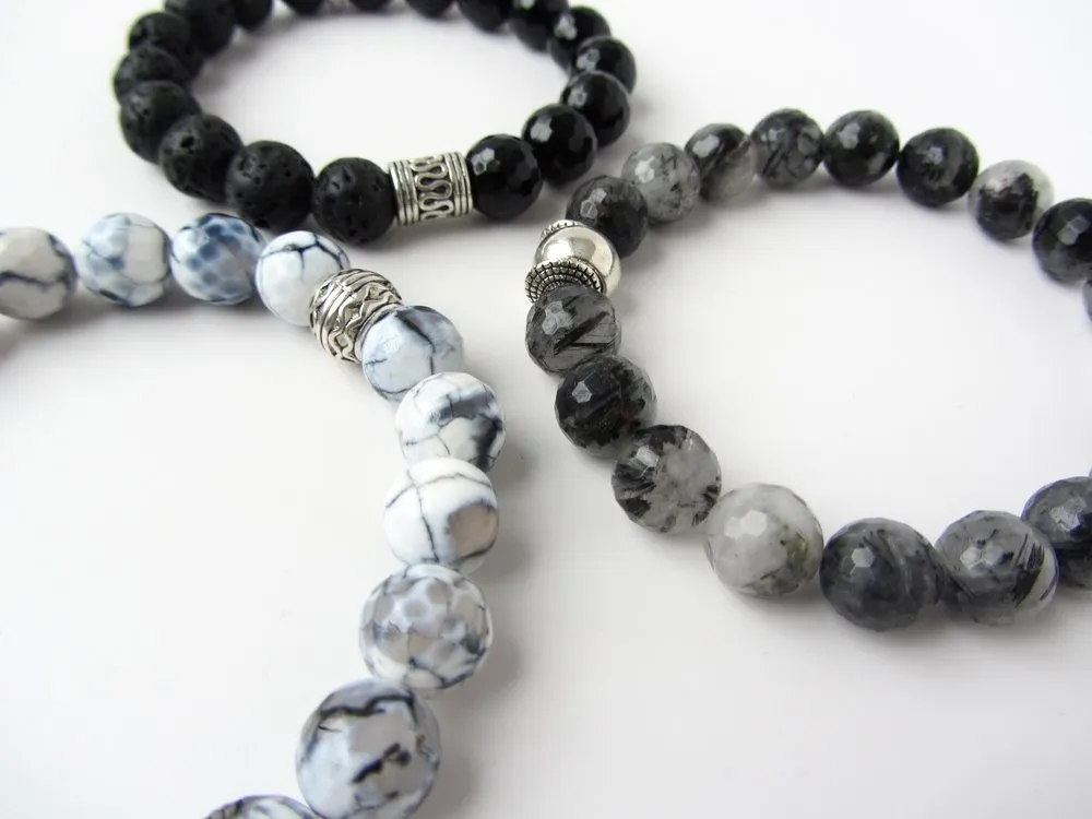 Gray Crazy Lace Agate Mens Bracelet