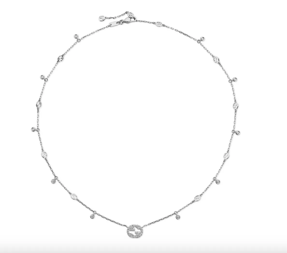 Gucci 18K White Gold Interlocking G Diamond Necklace