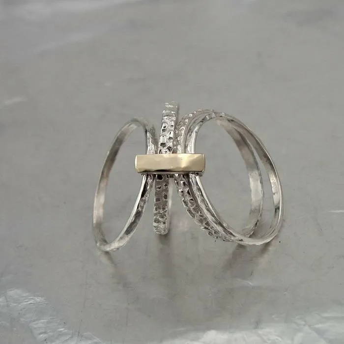 Hadar Designers 9k Yellow Gold 925 Silver Multi Ring (I r756