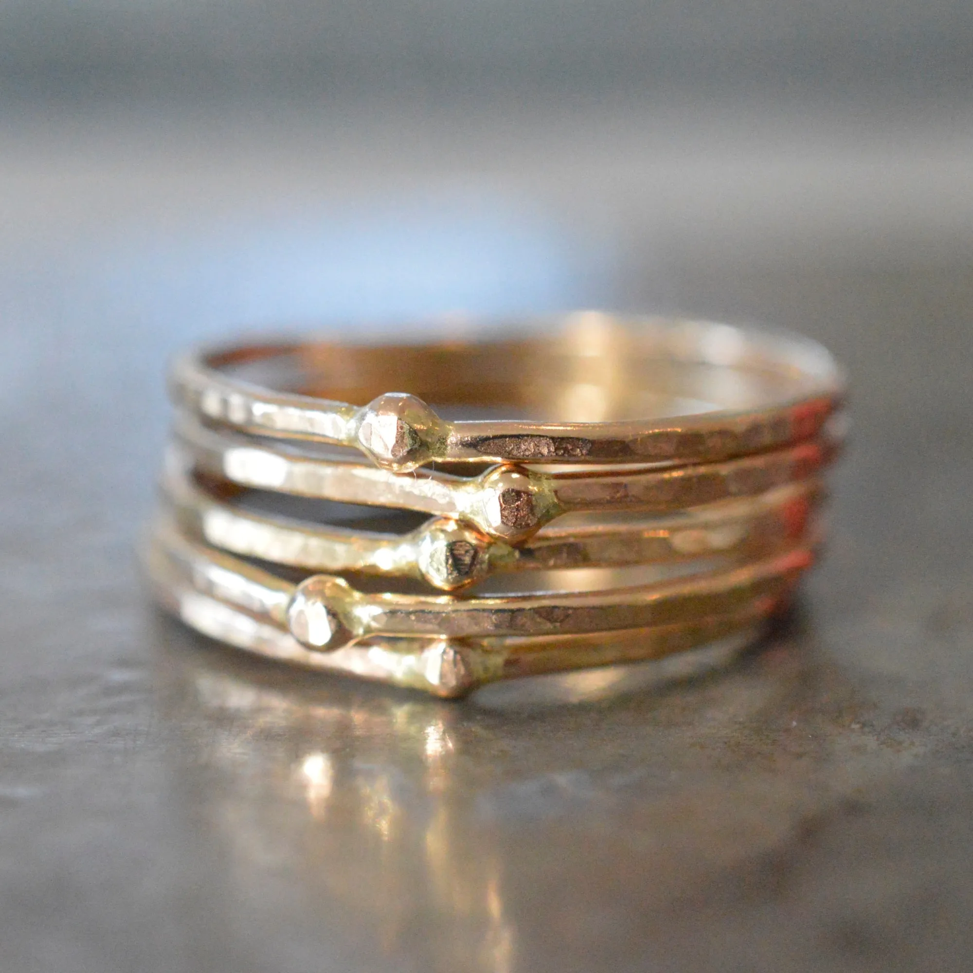 Hammered Bead Stacking Rings - Set of 5