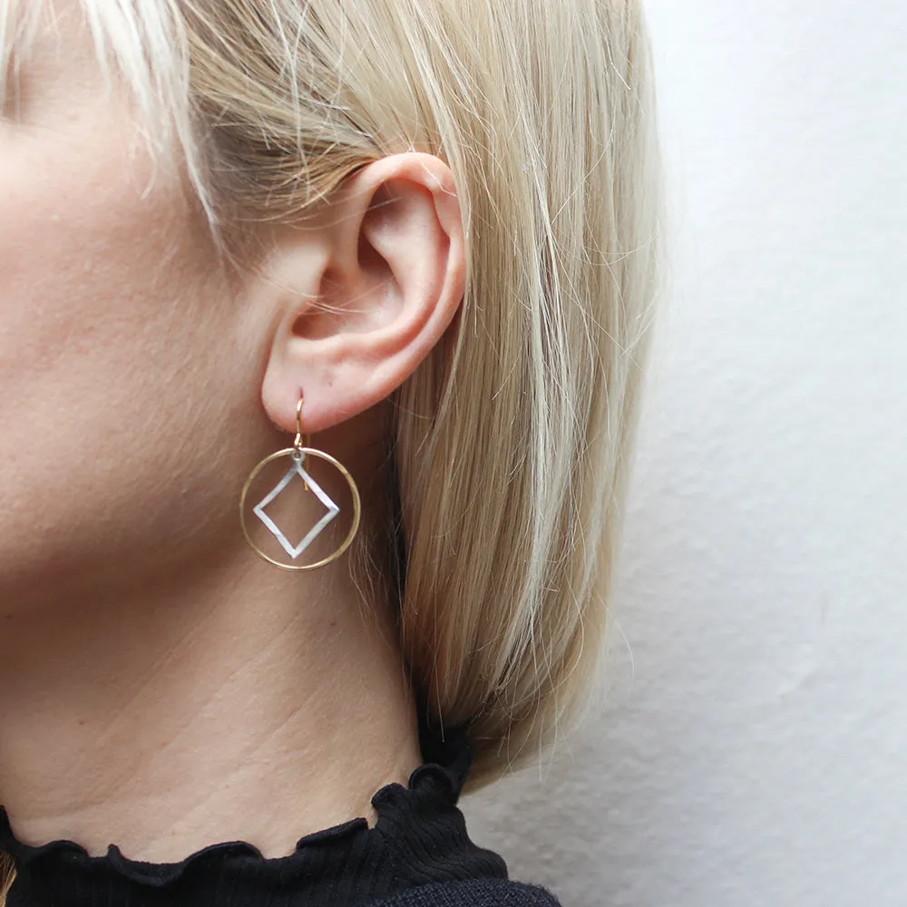 Hammered Diamond and Round Rings Wire Earrings