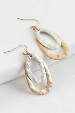 Hammered Gold  and Silver Oval Hoop Earring *