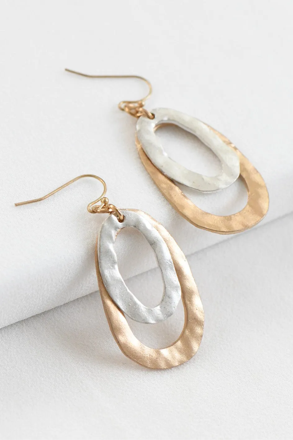 Hammered Gold  and Silver Oval Hoop Earring *