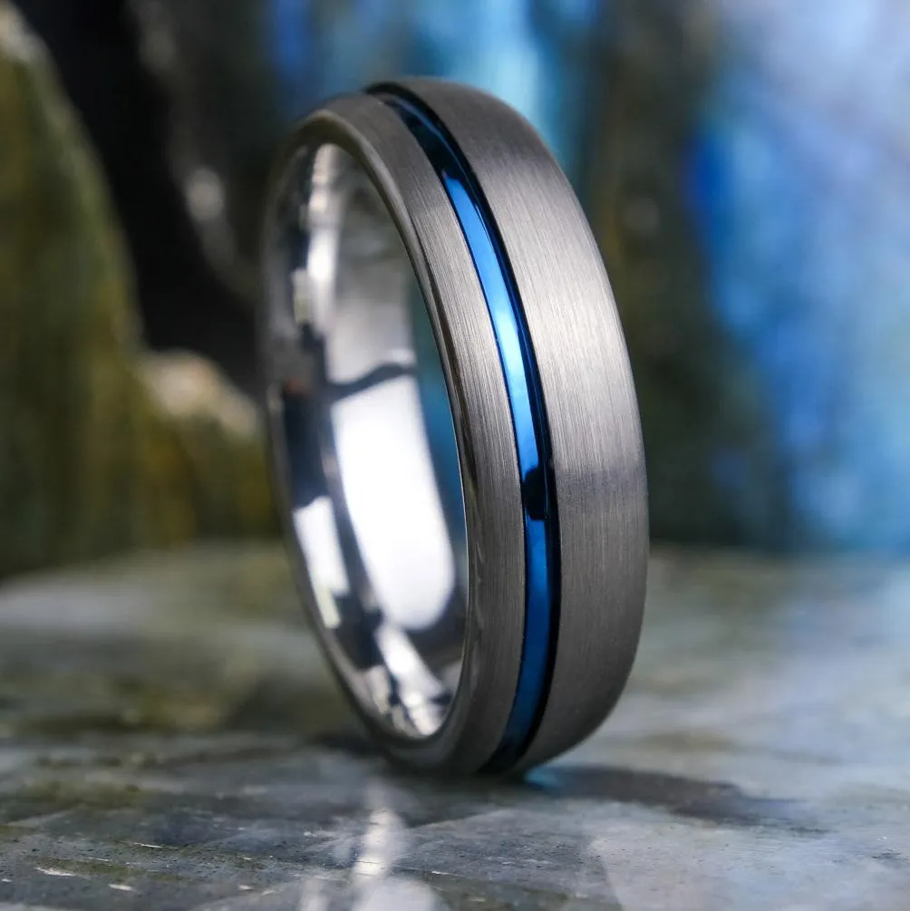 Hammered Silver / Blue Stripe - 6mm