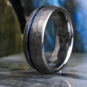 Hammered Silver / Blue Stripe - 8mm