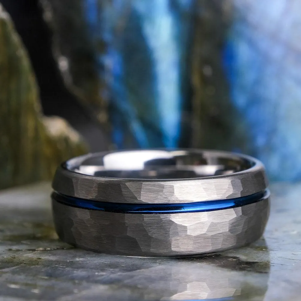 Hammered Silver / Blue Stripe - 8mm