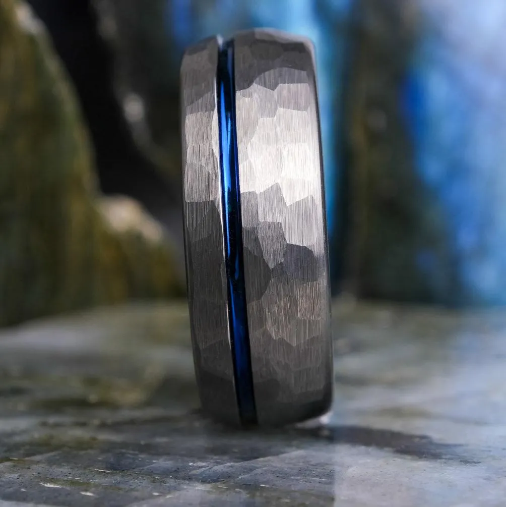 Hammered Silver / Blue Stripe - 8mm