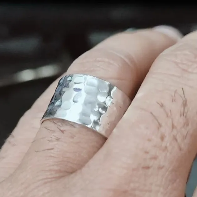 Hammered Silver Ring for Men - Sterling silver Wide band