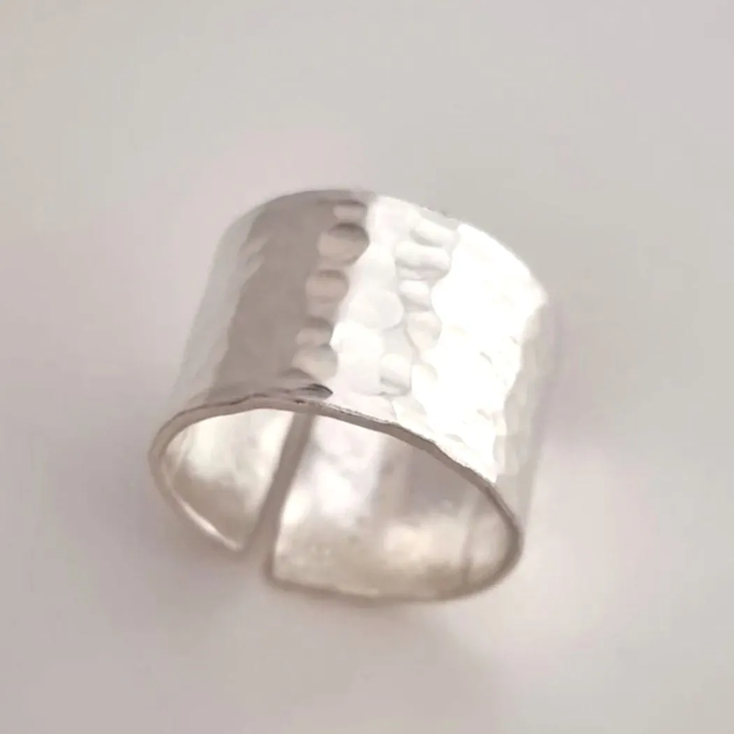 Hammered Silver Ring for Men - Sterling silver Wide band
