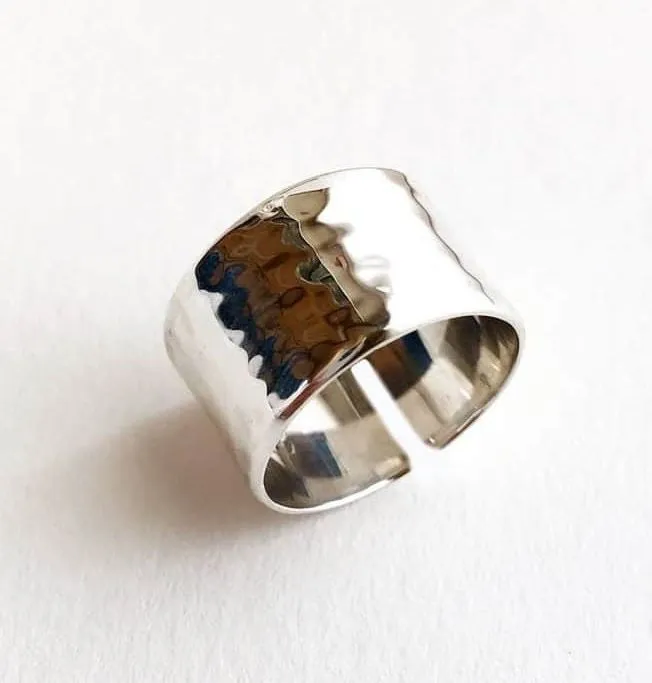 Hammered Silver Ring for Men - Sterling silver Wide band