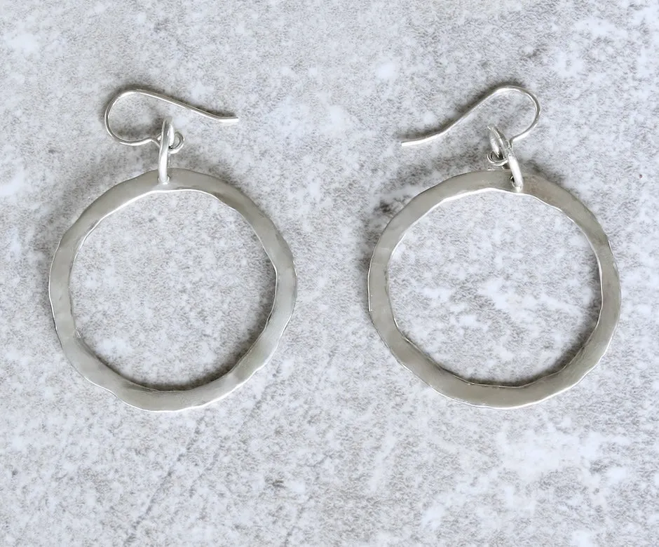 Hammered Sterling Silver Large Hoops with Sterling Silver Jump Rings & Earring Wires