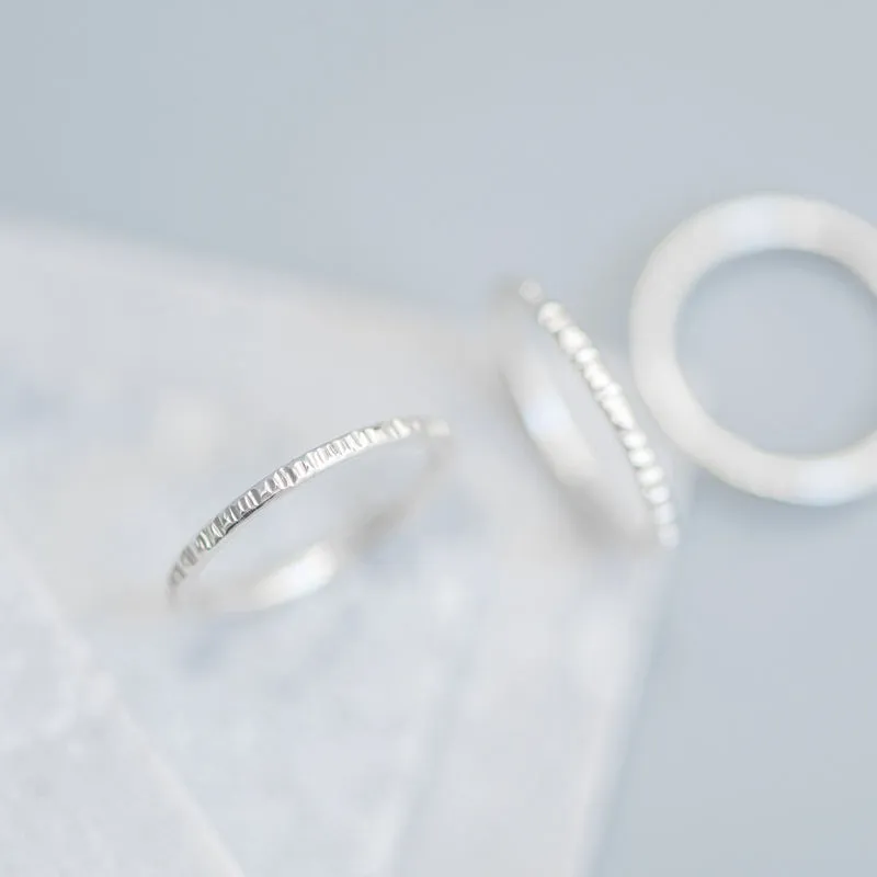 Hammered Sterling Silver Ring Band Stackable - RIPPLE
