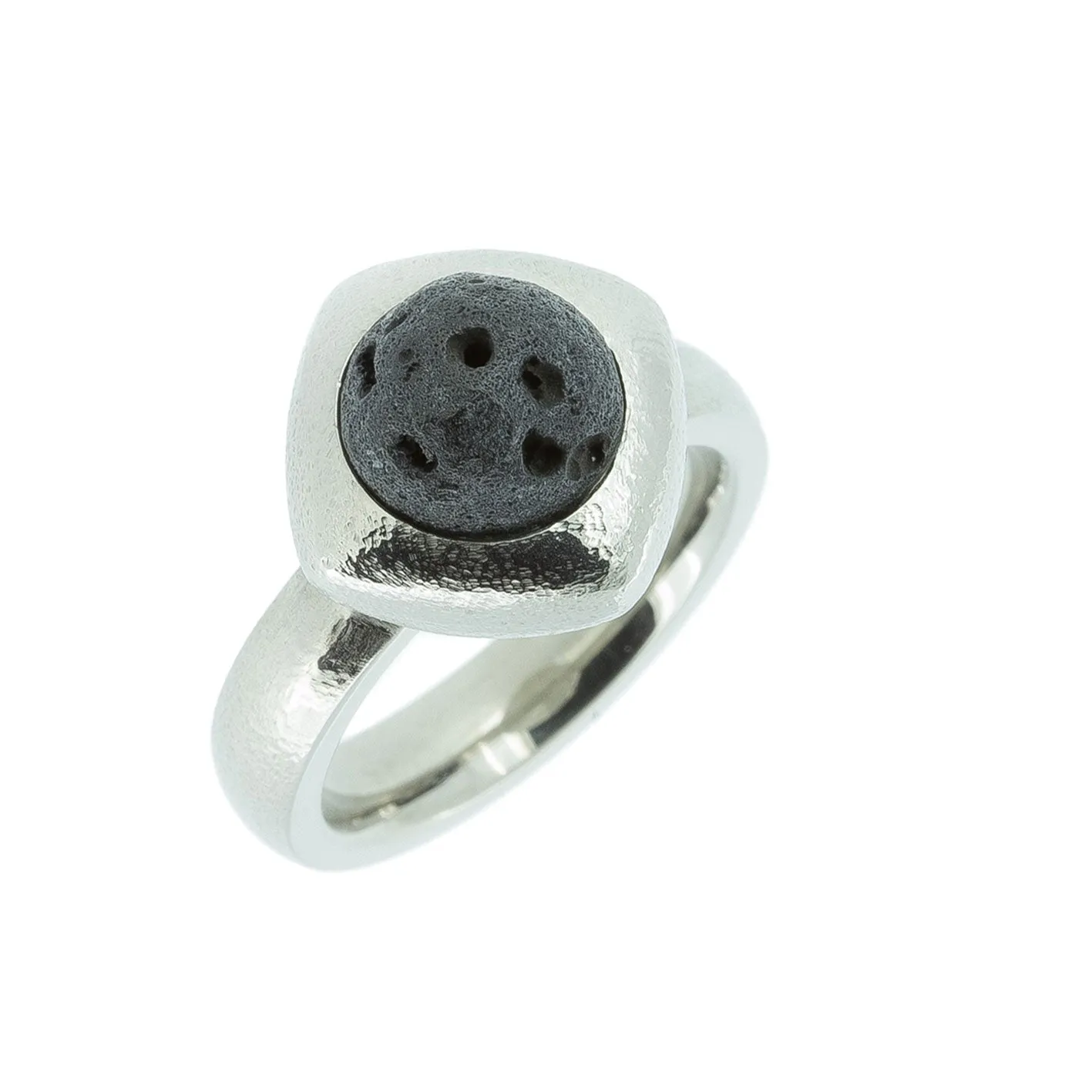 Hammered Titanium Ring with Black Lava
