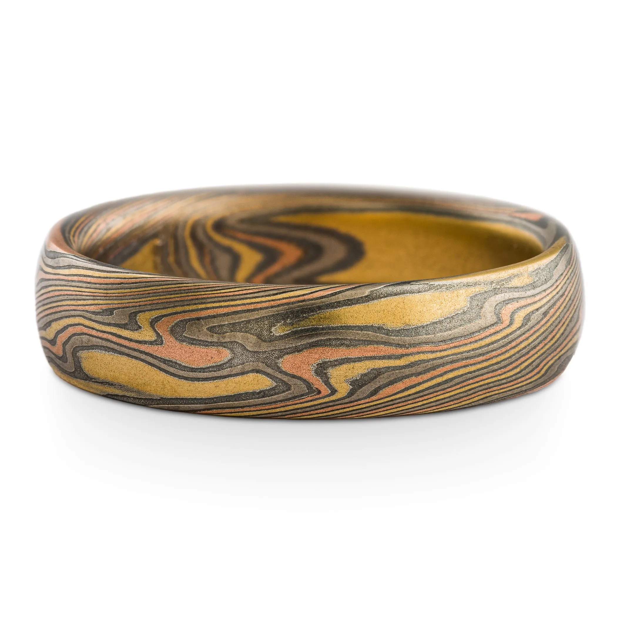 Hand Crafted Mokume Gane Wedding Band Set or Rings in Twist Pattern and Firestorm Palette