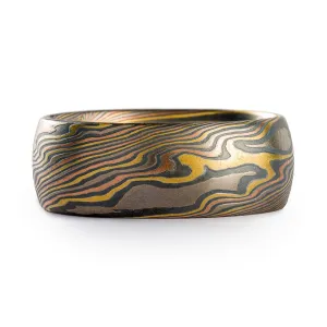 Handcrafted Mokume Gane Ring or Wedding Band in Firestorm Palette and Twist Pattern