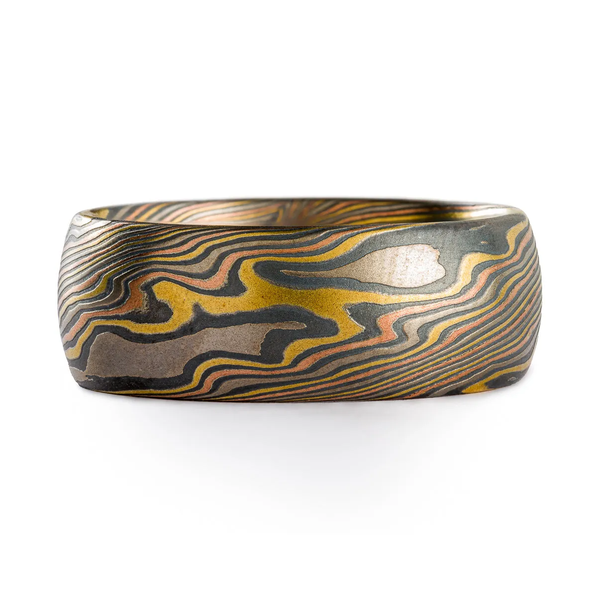 Handcrafted Mokume Gane Ring or Wedding Band in Firestorm Palette and Twist Pattern