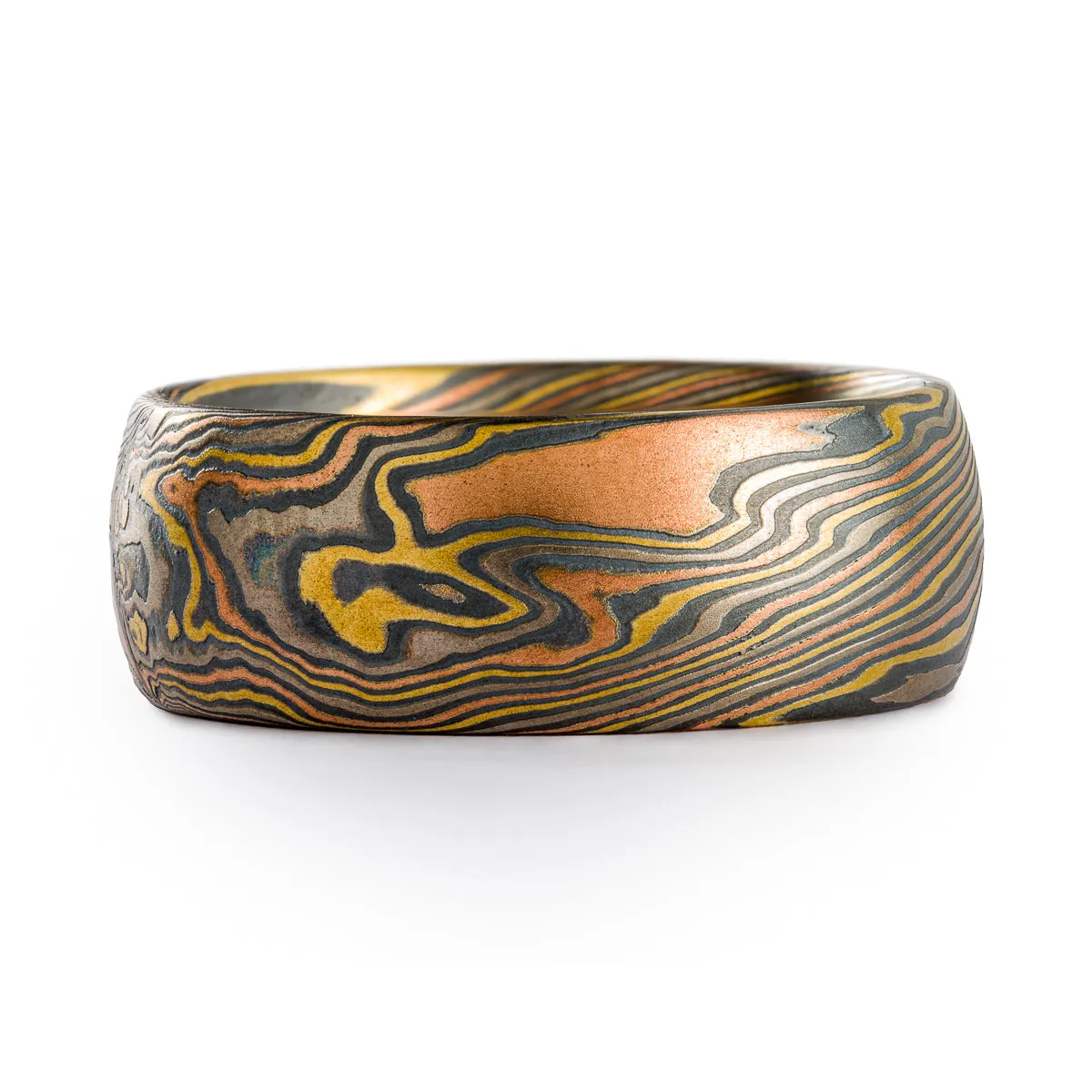 Handcrafted Mokume Gane Ring or Wedding Band in Firestorm Palette and Twist Pattern