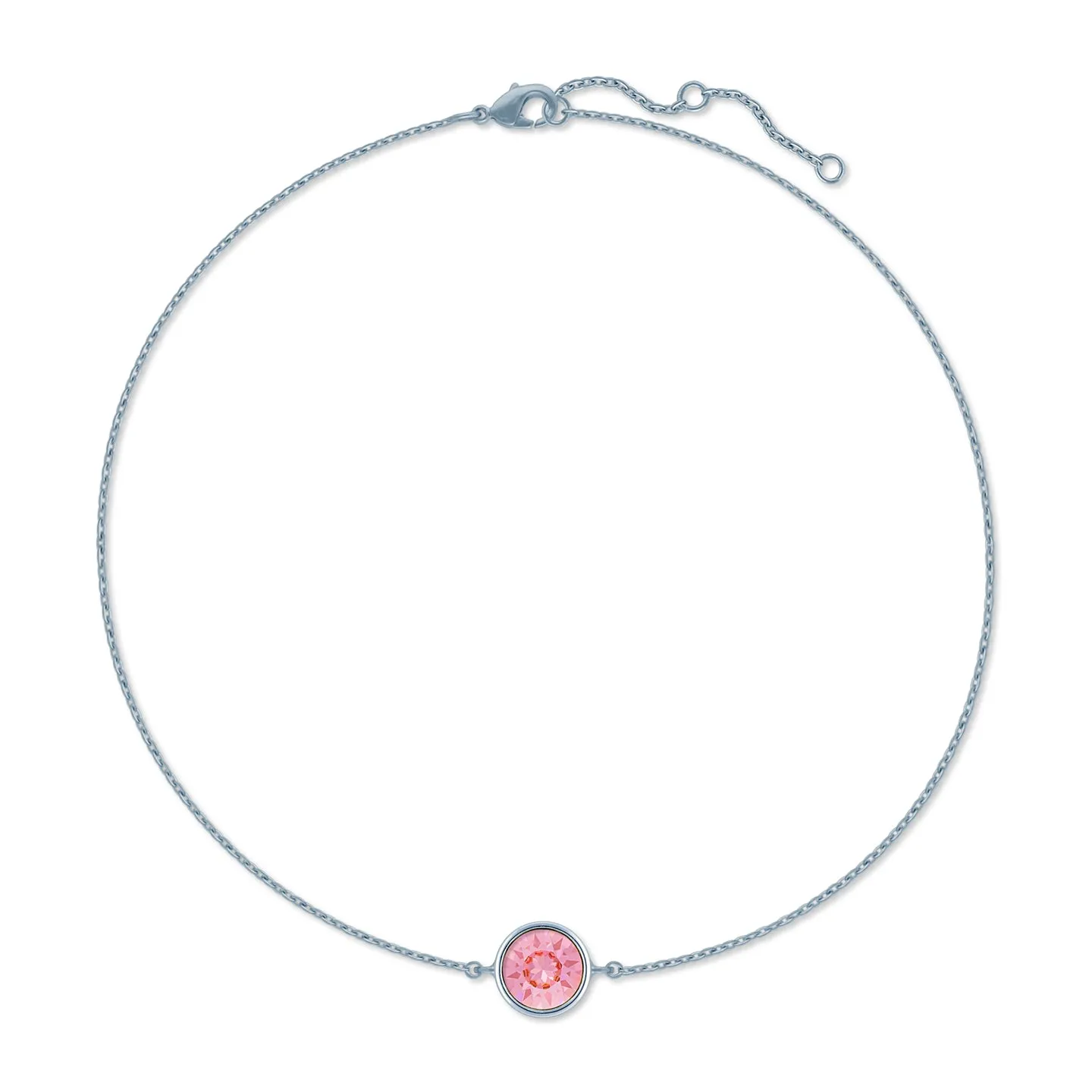 Harley Chain Bracelet with Pink Light Rose Round Crystals from Swarovski Silver Toned Rhodium Plated