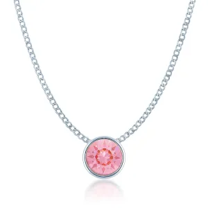 Harley Small Pendant Necklace with Pink Light Rose Round Crystals from Swarovski Silver Toned Rhodium Plated