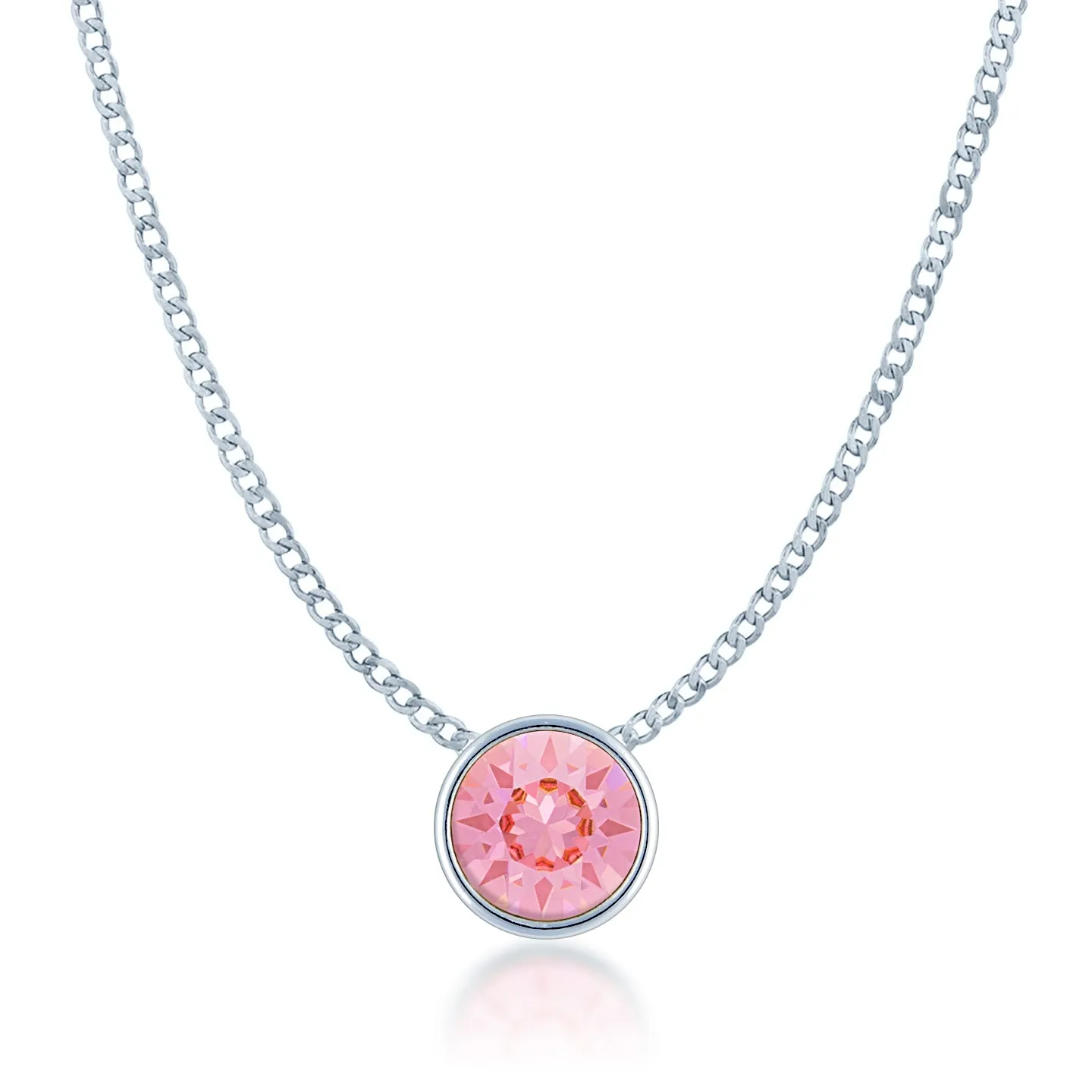 Harley Small Pendant Necklace with Pink Light Rose Round Crystals from Swarovski Silver Toned Rhodium Plated