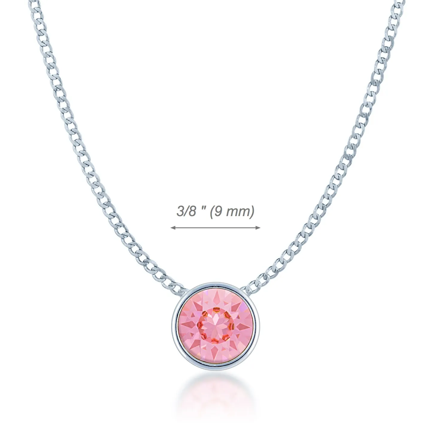 Harley Small Pendant Necklace with Pink Light Rose Round Crystals from Swarovski Silver Toned Rhodium Plated