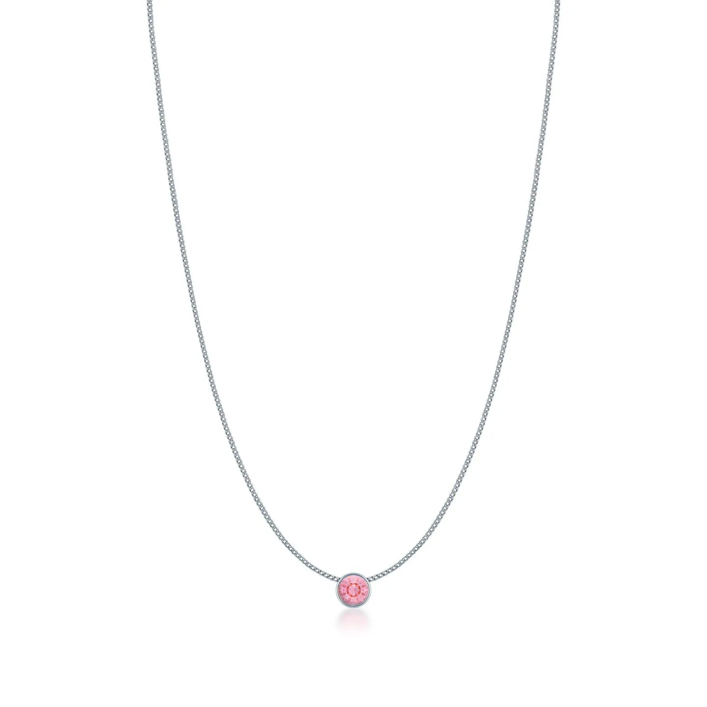 Harley Small Pendant Necklace with Pink Light Rose Round Crystals from Swarovski Silver Toned Rhodium Plated
