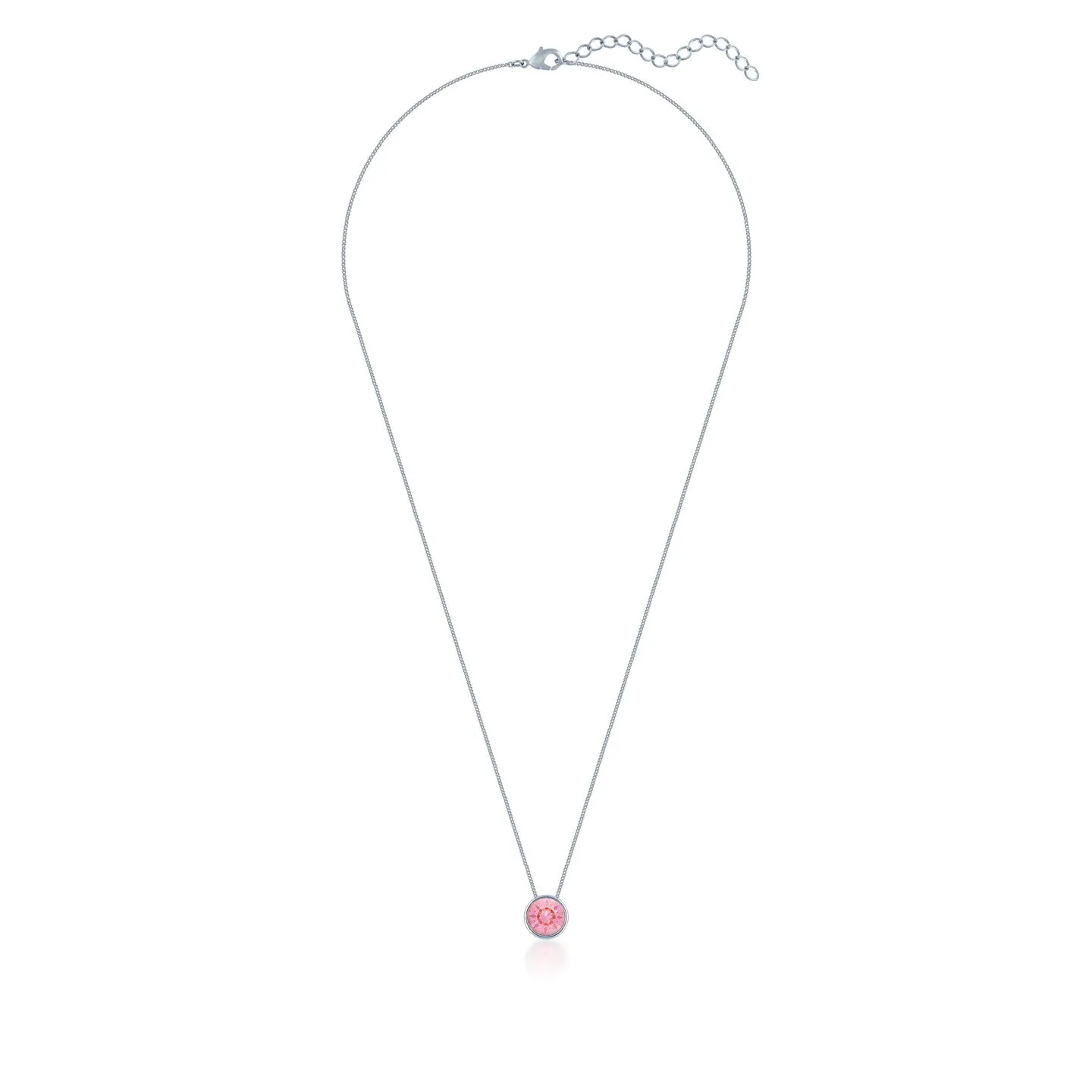 Harley Small Pendant Necklace with Pink Light Rose Round Crystals from Swarovski Silver Toned Rhodium Plated