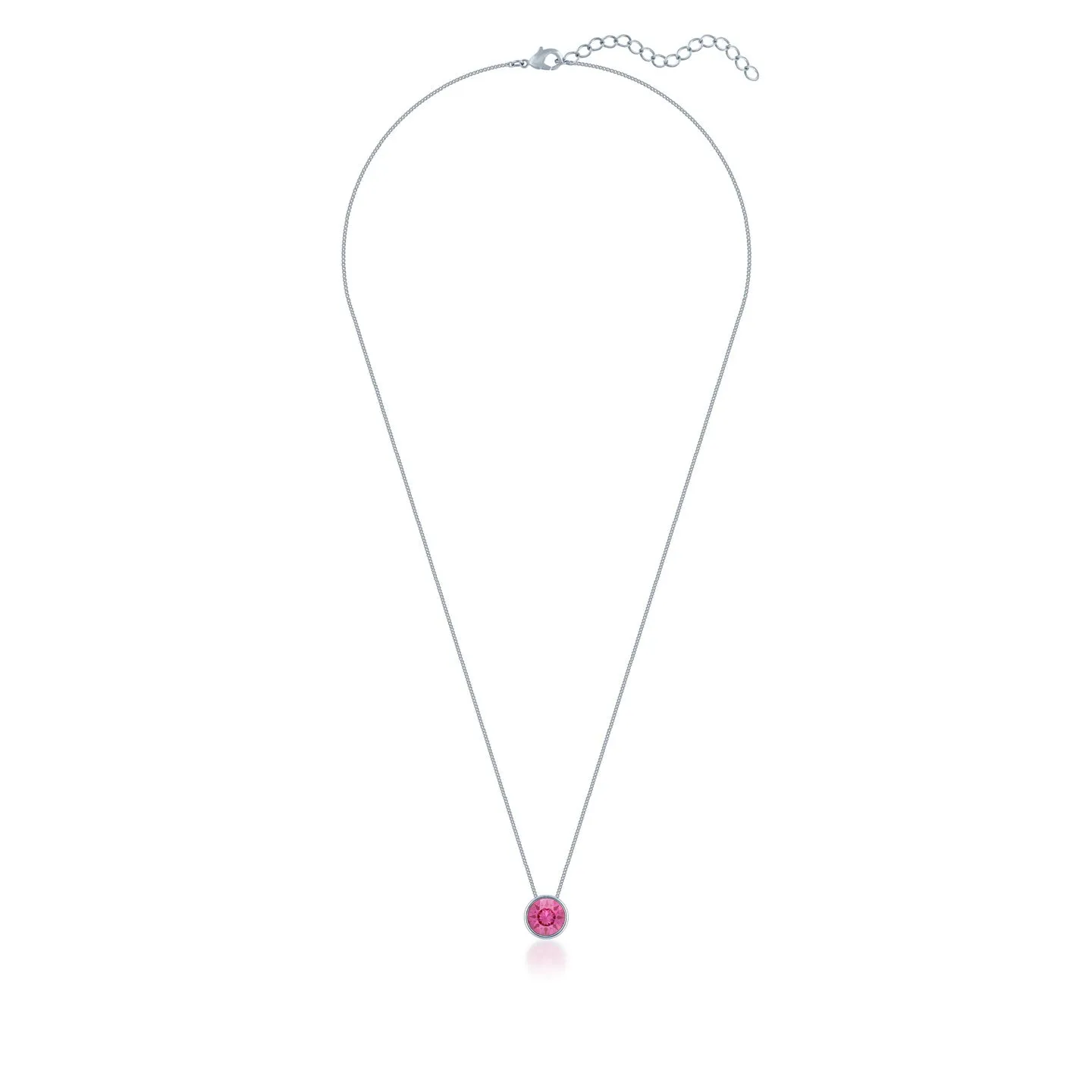 Harley Small Pendant Necklace with Pink Rose Round Crystals from Swarovski Silver Toned Rhodium Plated