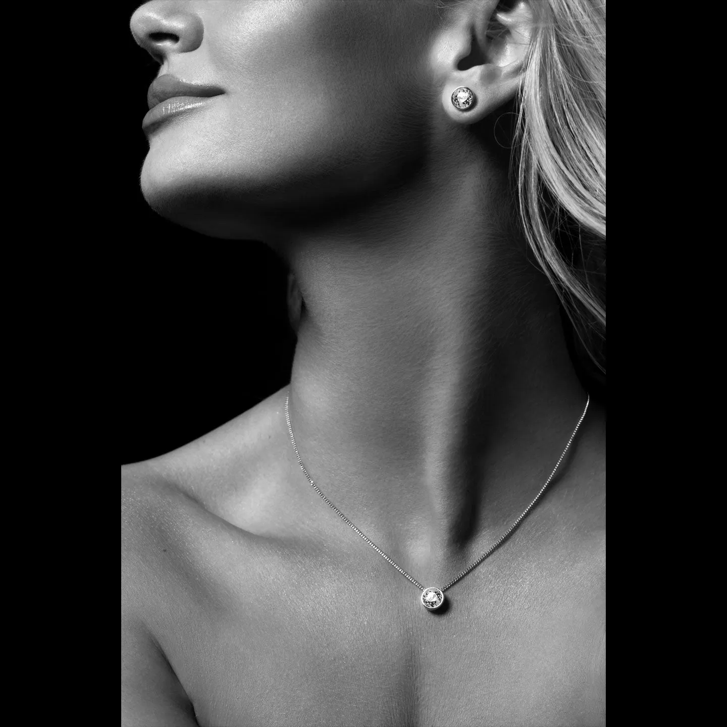 Harley Small Pendant Necklace with Pink Rose Round Crystals from Swarovski Silver Toned Rhodium Plated
