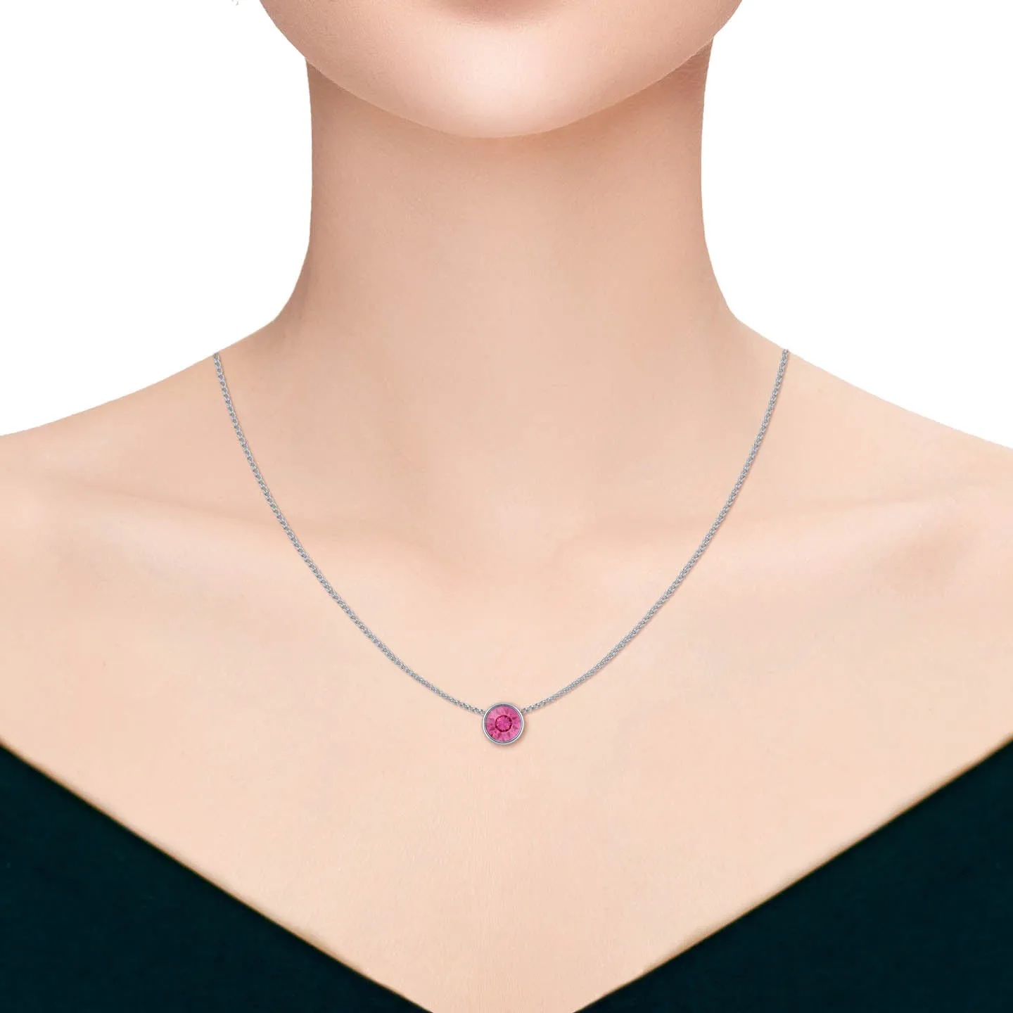 Harley Small Pendant Necklace with Pink Rose Round Crystals from Swarovski Silver Toned Rhodium Plated