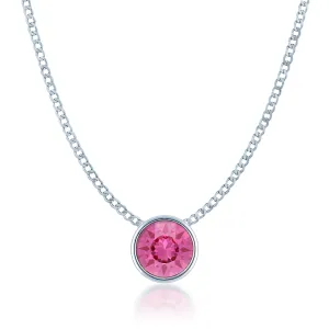 Harley Small Pendant Necklace with Pink Rose Round Crystals from Swarovski Silver Toned Rhodium Plated