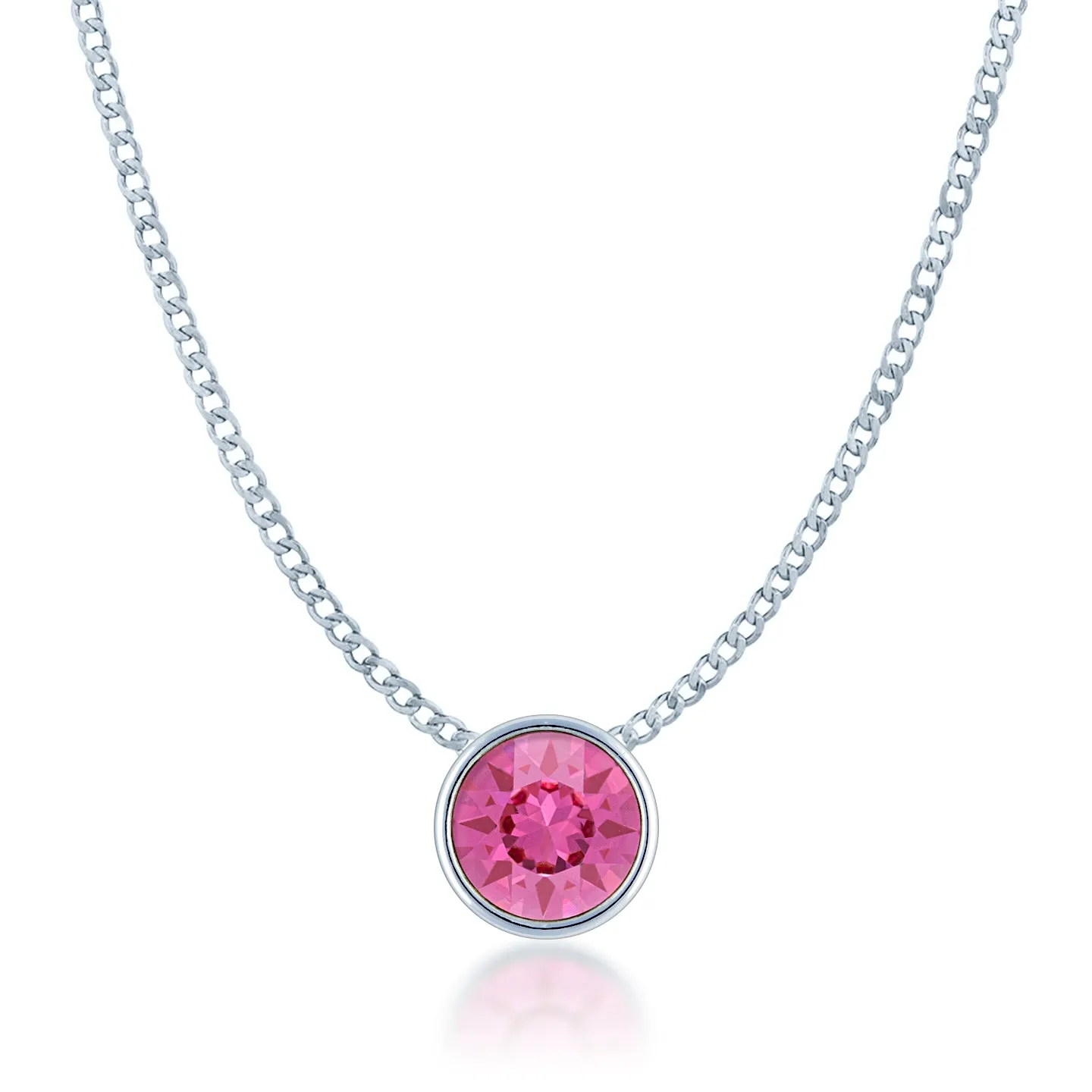 Harley Small Pendant Necklace with Pink Rose Round Crystals from Swarovski Silver Toned Rhodium Plated