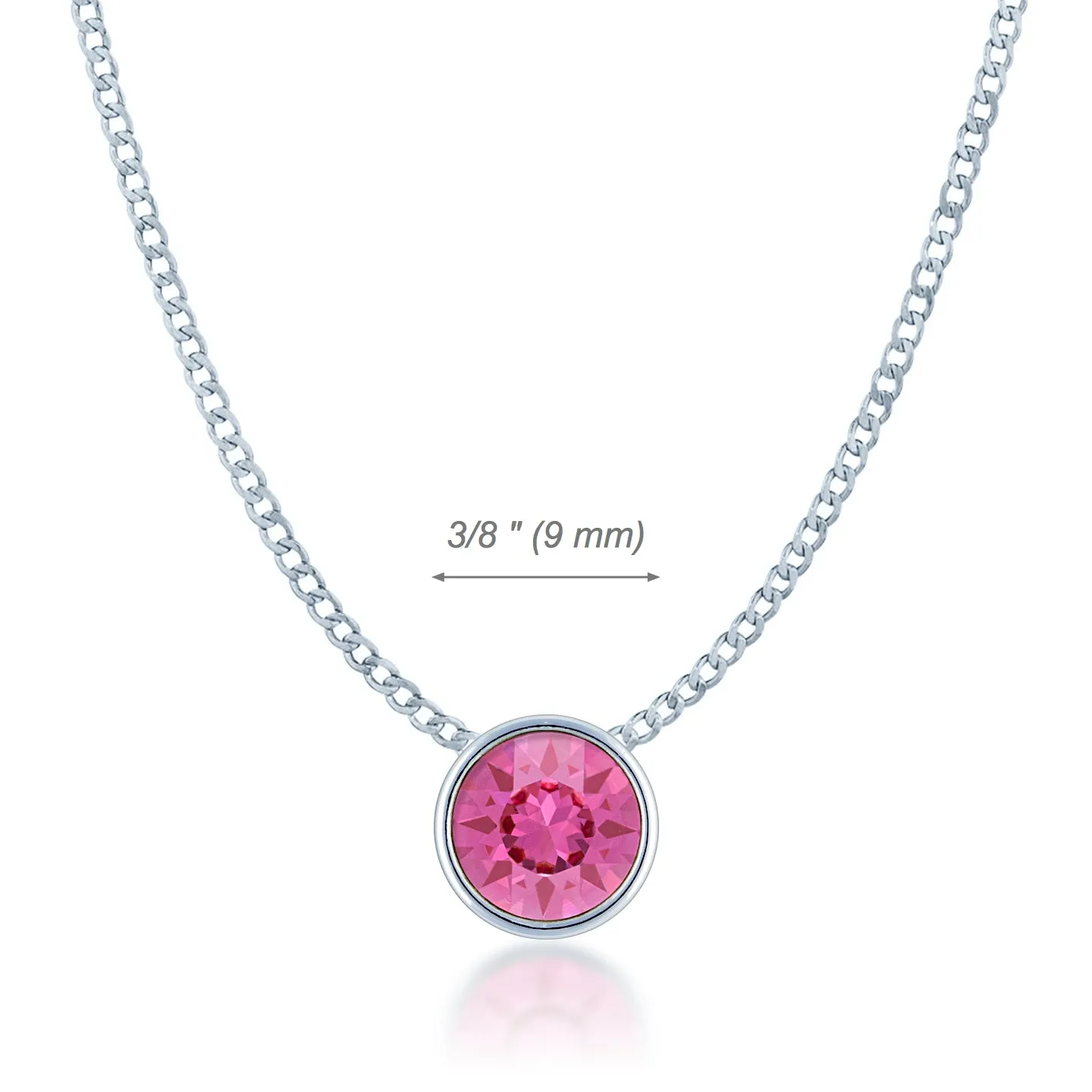 Harley Small Pendant Necklace with Pink Rose Round Crystals from Swarovski Silver Toned Rhodium Plated