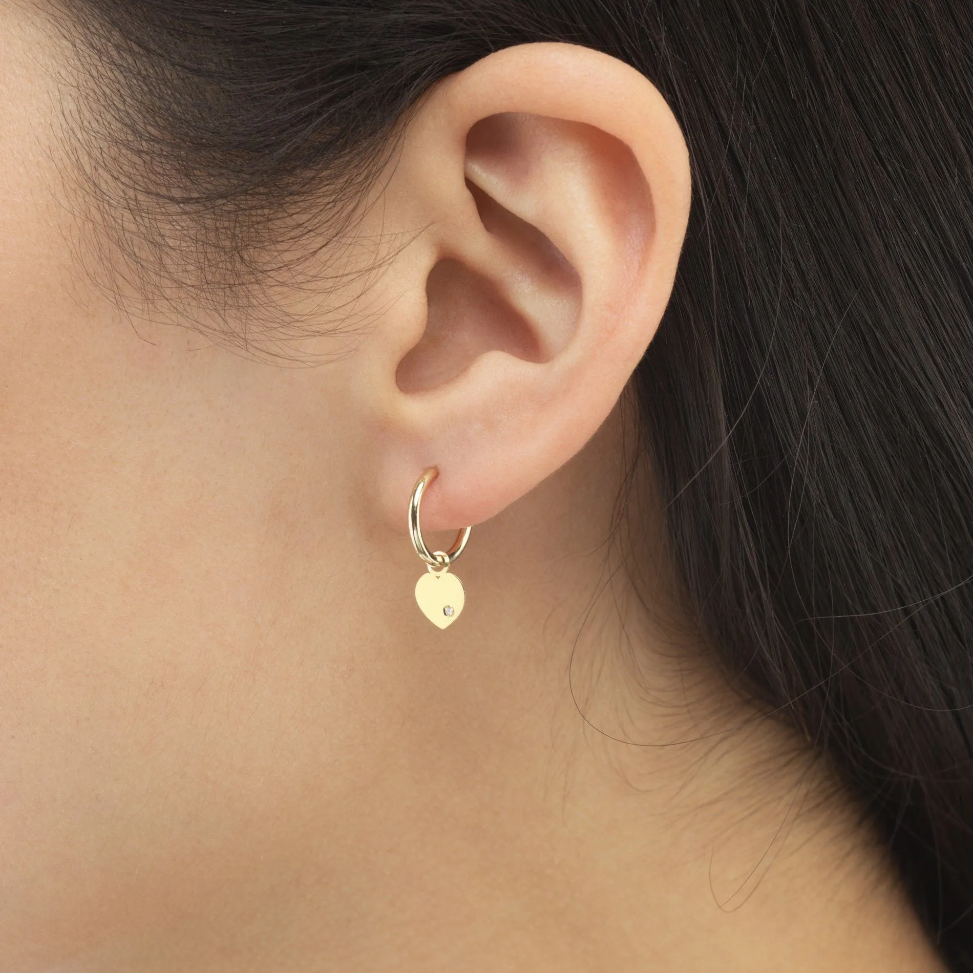 Heart Dangle Hoop Earring 14K