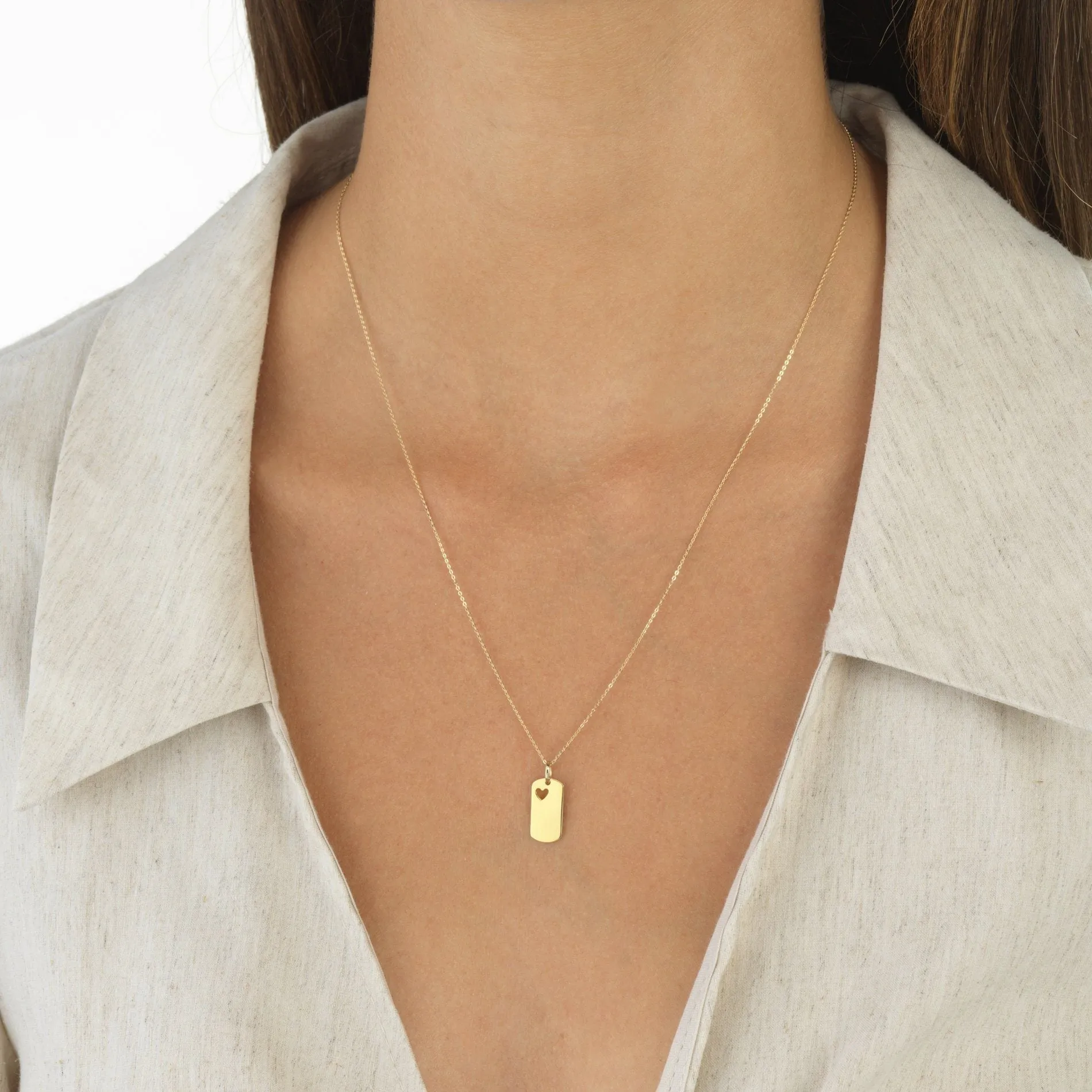 Heart Dog Tag Necklace 14K