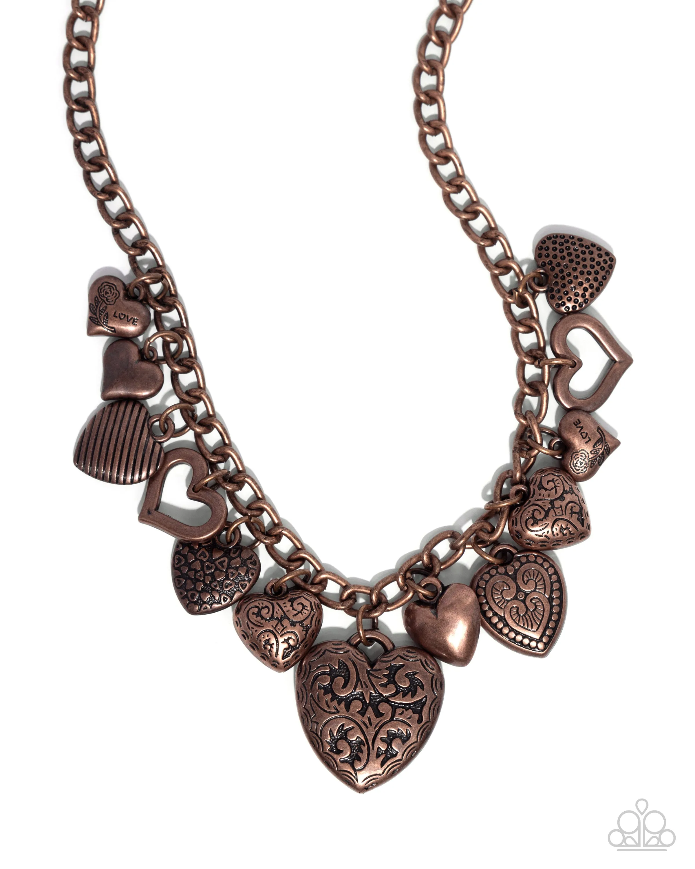 Heart Hangout - Copper - Filigree Heart Charm Paparazzi Short Necklace
