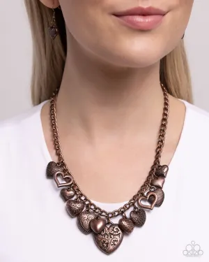 Heart Hangout - Copper - Filigree Heart Charm Paparazzi Short Necklace
